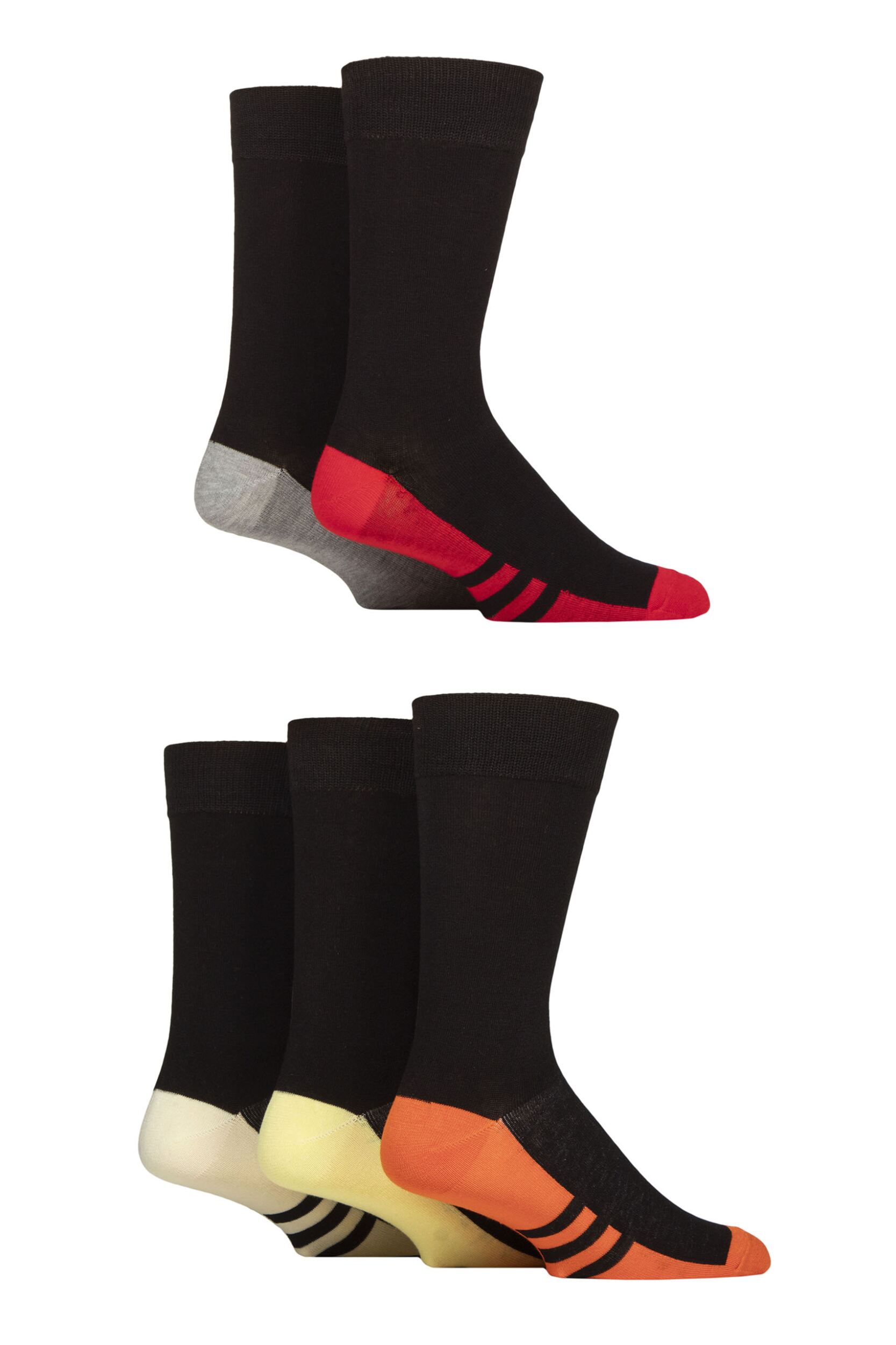 Mens 5 Pair SOCKSHOP Wildfeet Bamboo Patterned Socks Striped Sole Red / Grey / Orange 7-11 Mens