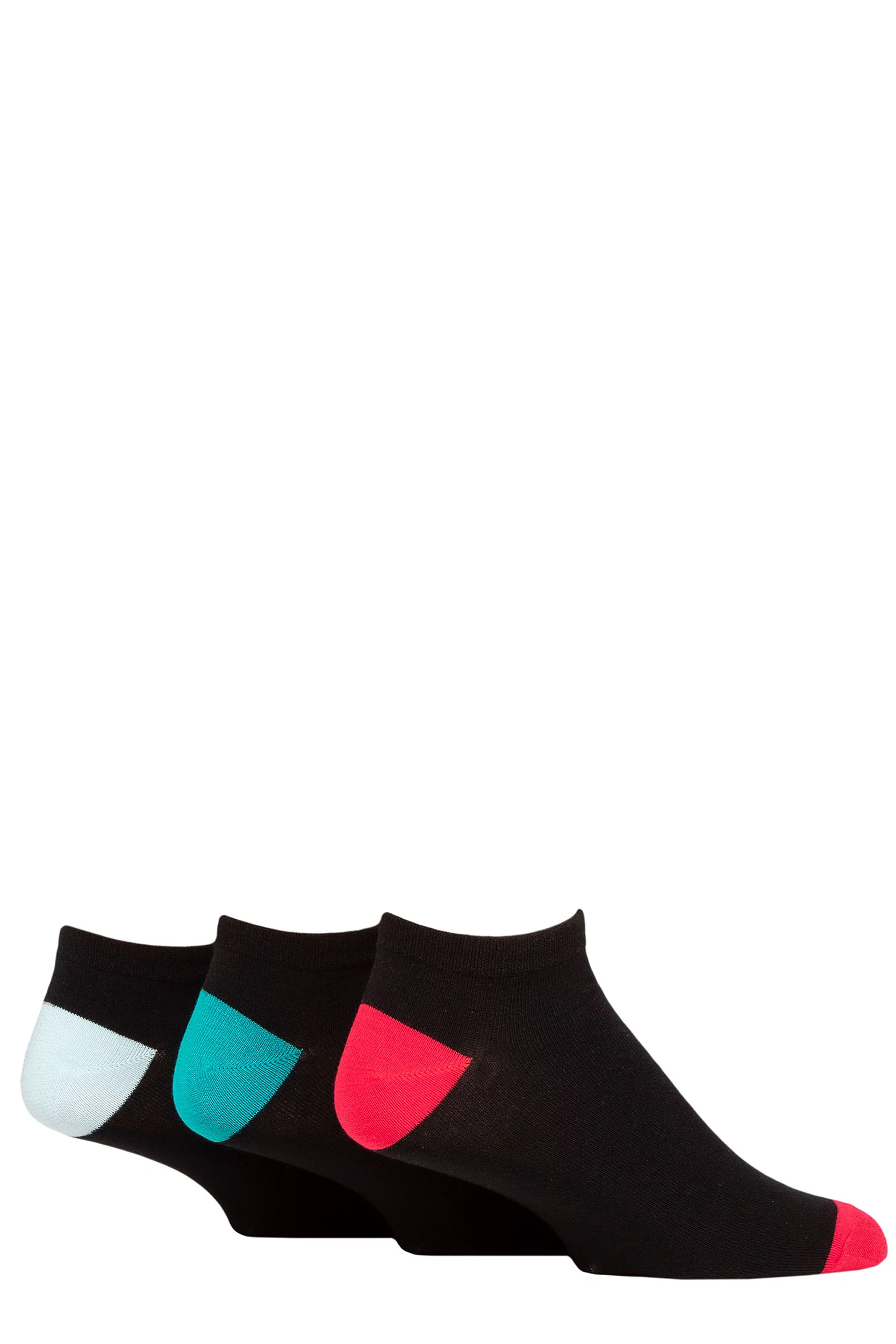 Mens 3 Pair SOCKSHOP Wildfeet Bamboo Trainer Socks Black Red / Teal / Blue Heel & Toe 7-11 Mens