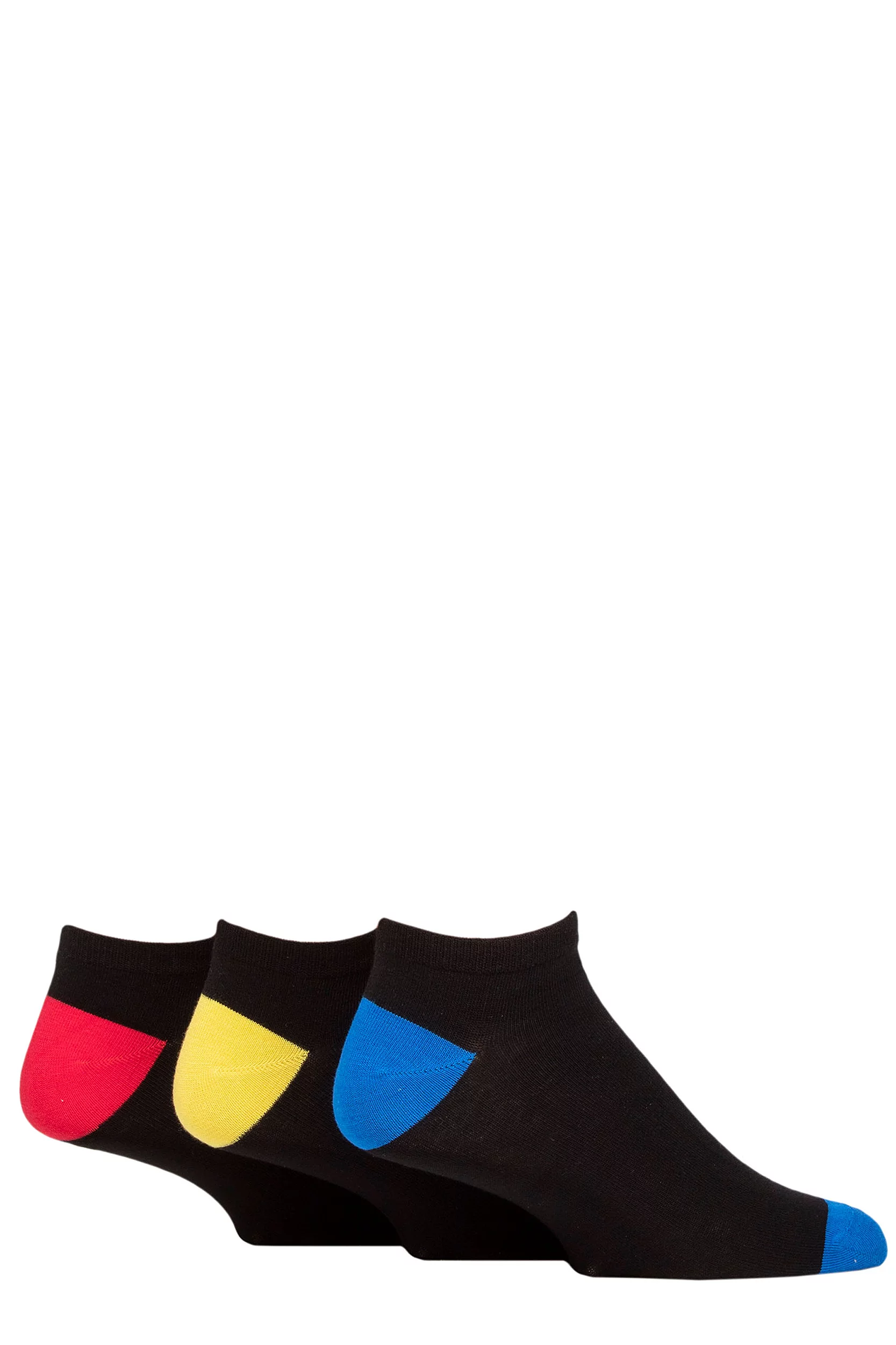 Mens 3 Pair SOCKSHOP Wildfeet Bamboo Trainer Socks Black Blue / Yellow / Red Heel & Toe 7-11 Mens