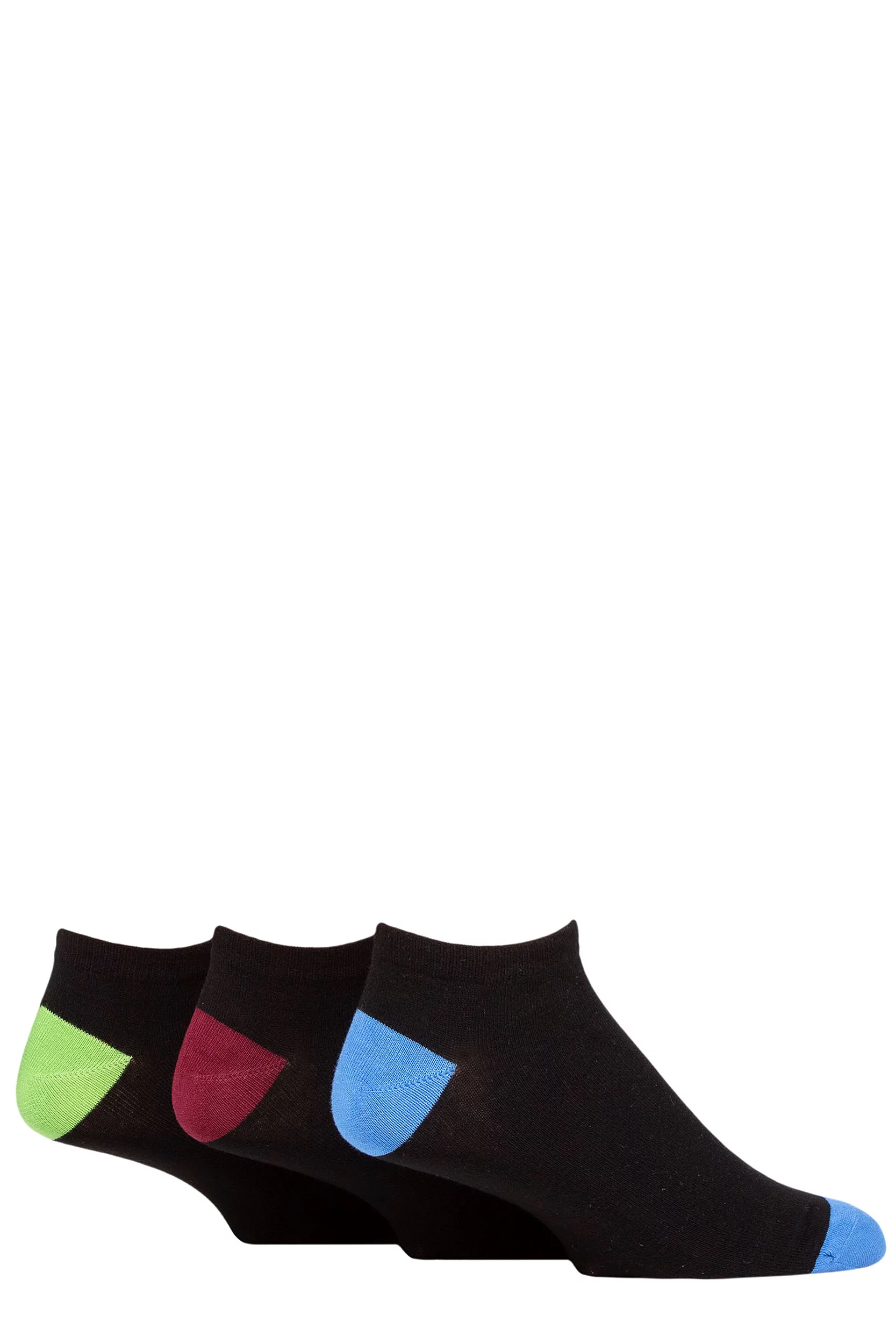 Mens 3 Pair SOCKSHOP Wildfeet Bamboo Trainer Socks Black Blue / Burgundy / Green Heel & Toe 7-11 Mens