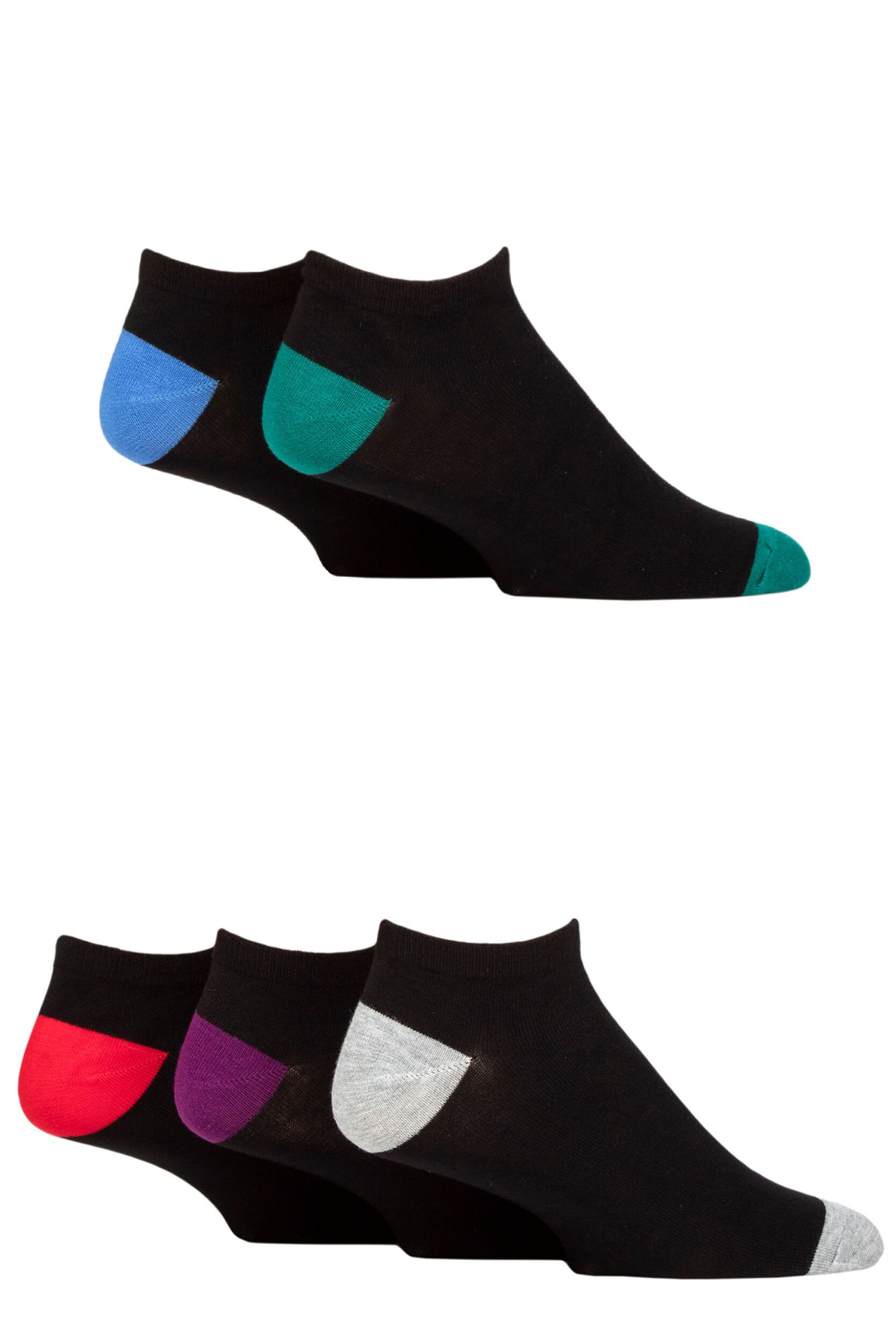 Mens 5 Pair SOCKSHOP Wildfeet Bamboo Trainer Socks Black Grey Heel & Toe 6-11 Mens