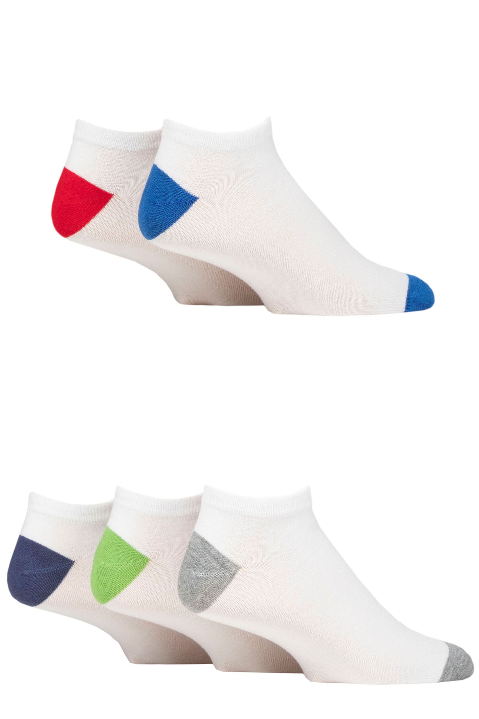 Mens 5 Pair SOCKSHOP Wildfeet Bamboo Trainer Socks White Blue Heel & Toe 7-11 Mens