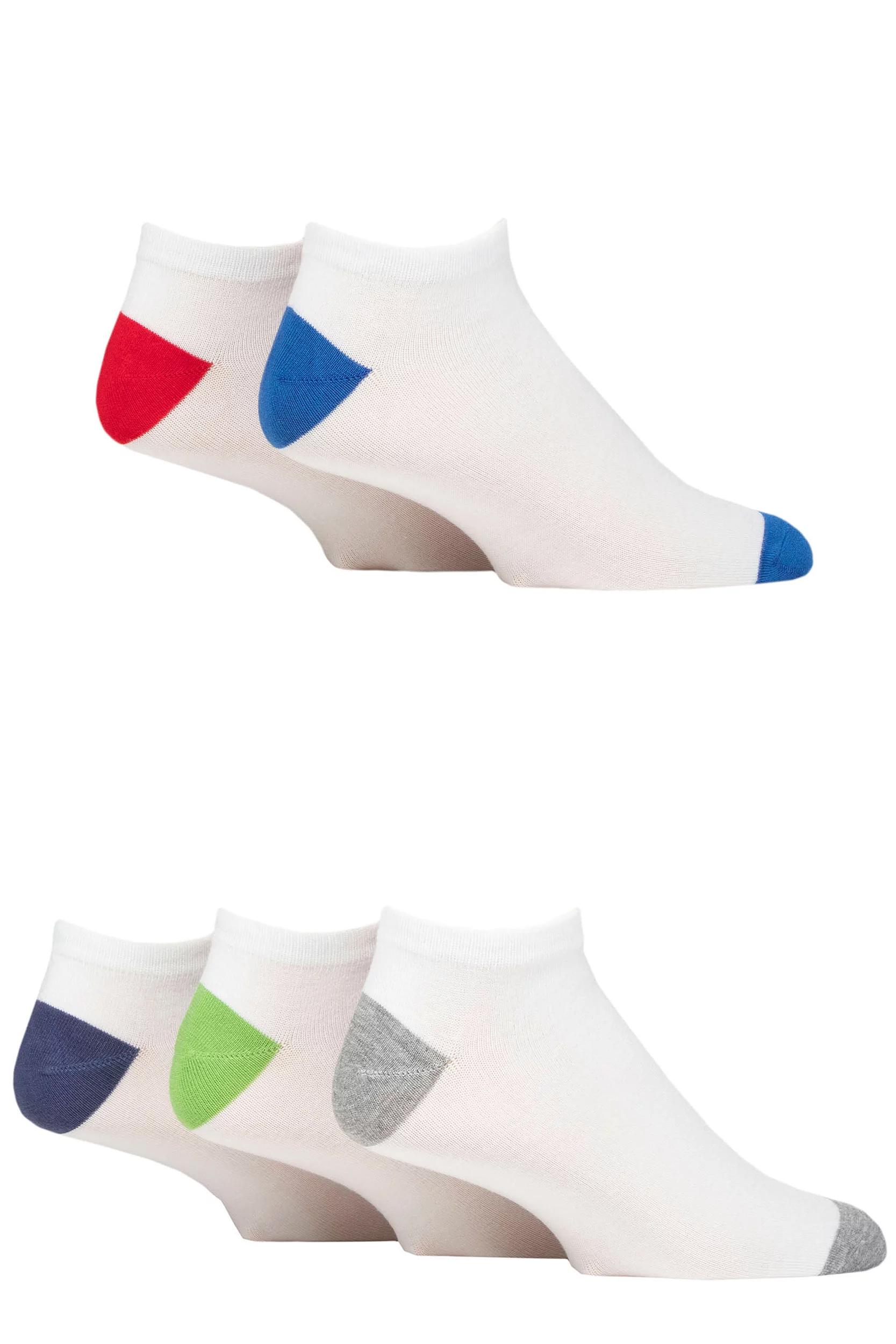 Mens 5 Pair SOCKSHOP Wildfeet Bamboo Trainer Socks White Blue Heel & Toe 7-11 Mens