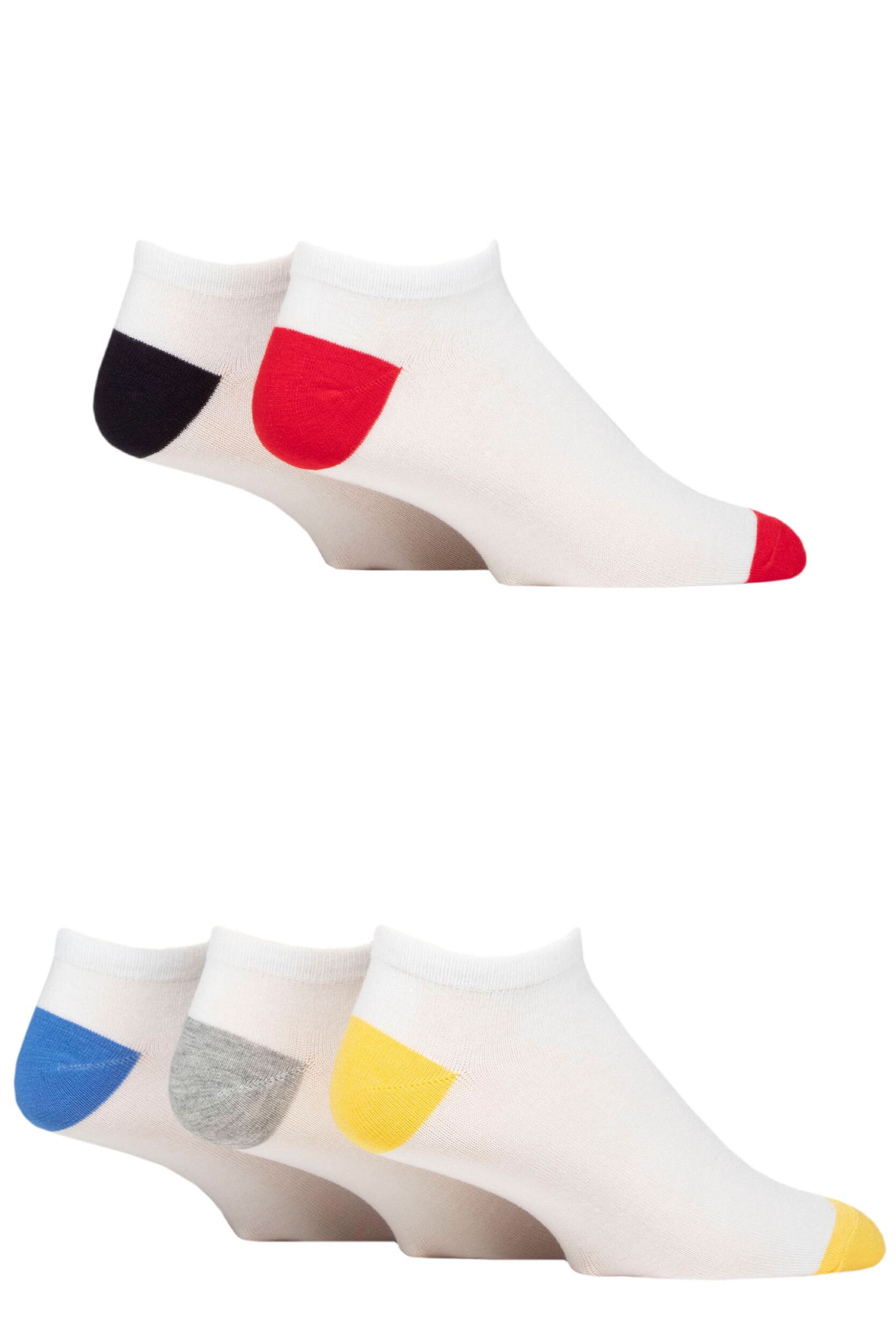 Mens 5 Pair SOCKSHOP Wildfeet Bamboo Trainer Socks White Red Heel & Toe 6-11 Mens
