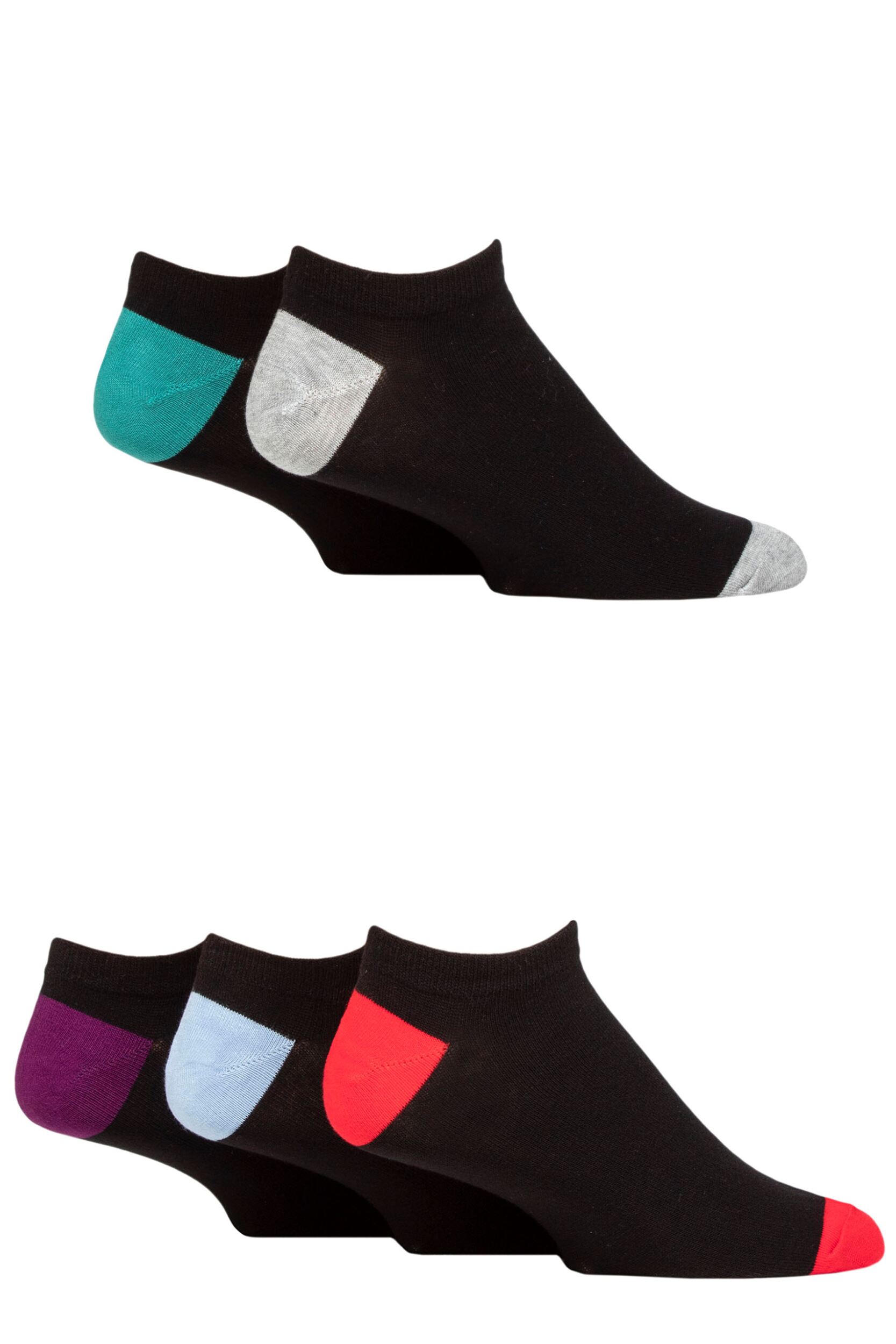 Mens 5 Pair SOCKSHOP Wildfeet Bamboo Trainer Socks Black Green Heel & Toe 7-11 Mens