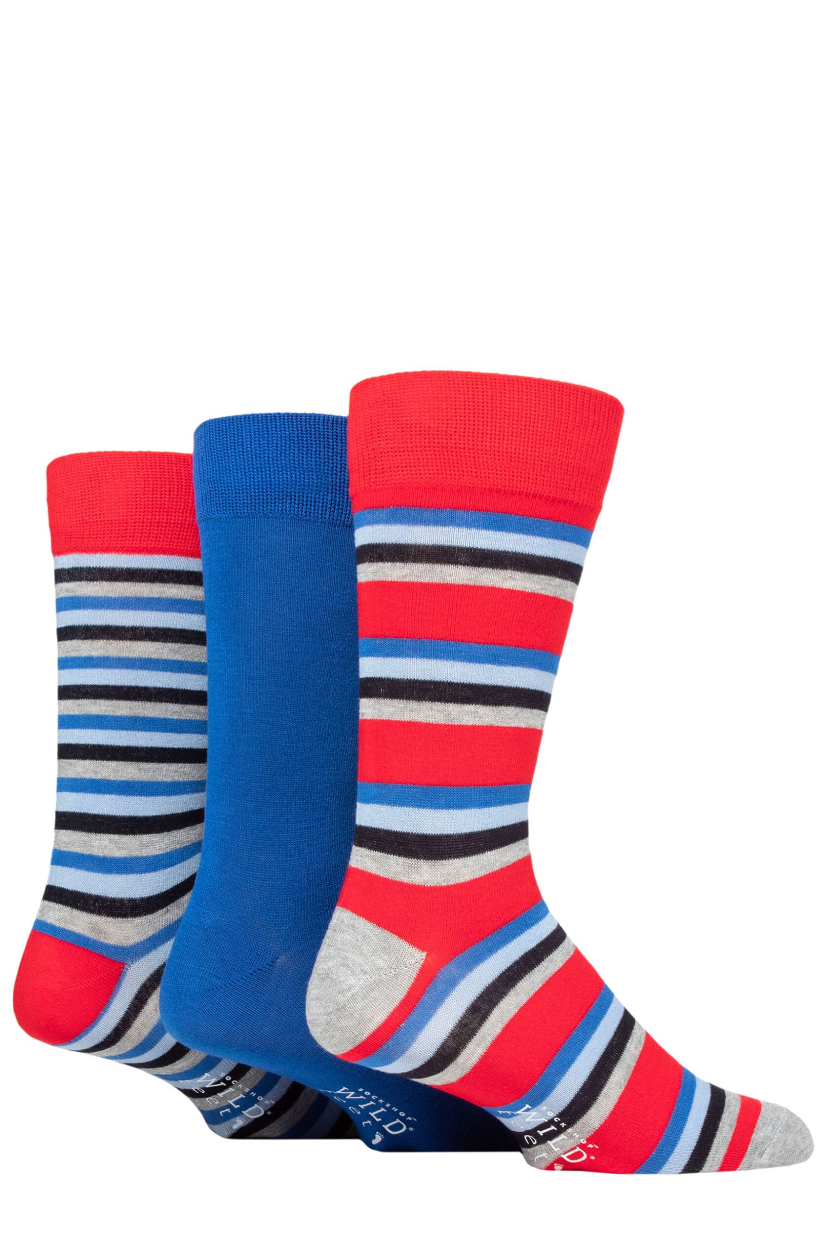 Mens 3 Pair SOCKSHOP Wildfeet Patterned Spots and Stripes Bamboo Socks Grey Stripes 7-11 Mens