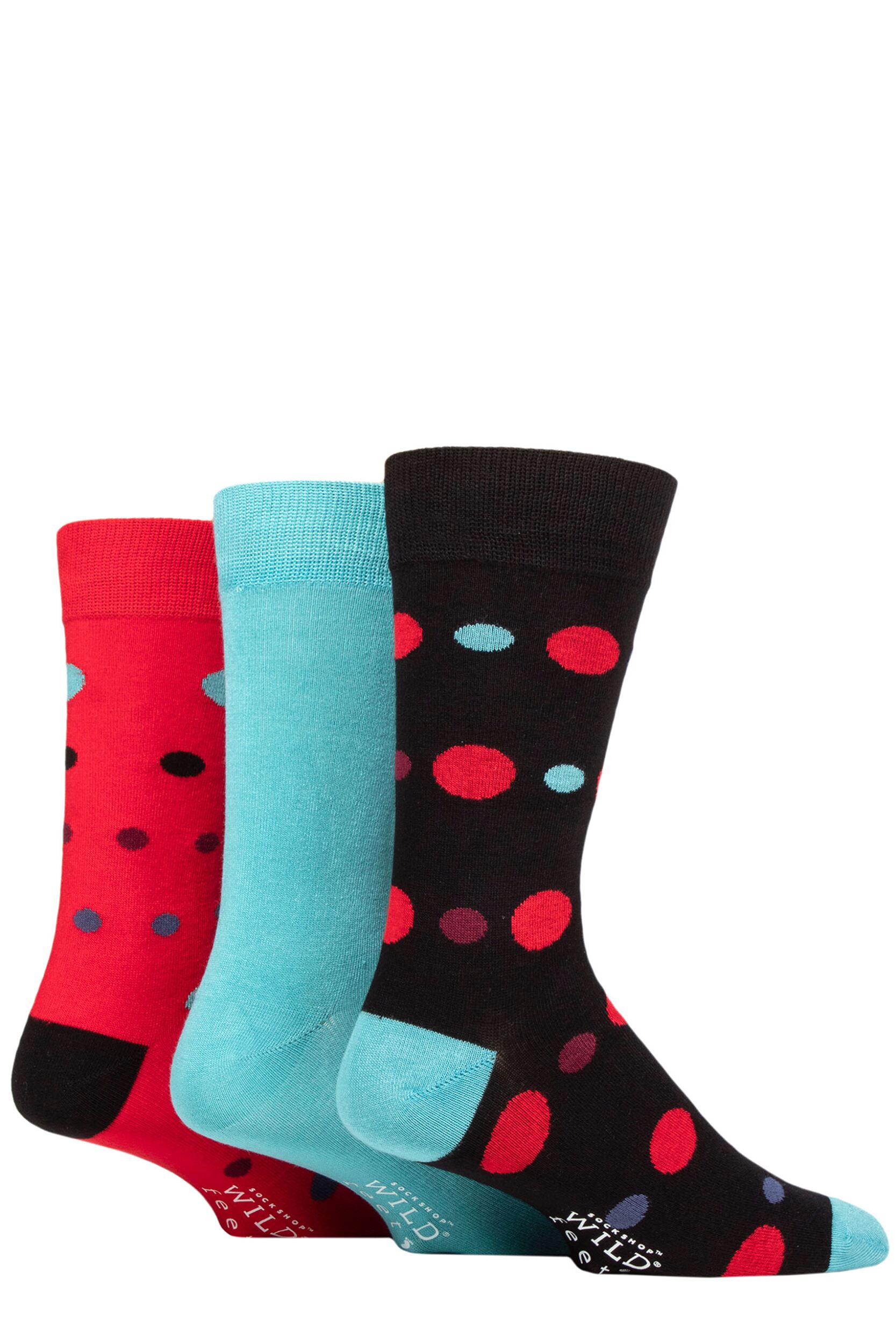 Mens 3 Pair SOCKSHOP Wildfeet Patterned Spots and Stripes Bamboo Socks Black Multi Size Spots 7-11 Mens