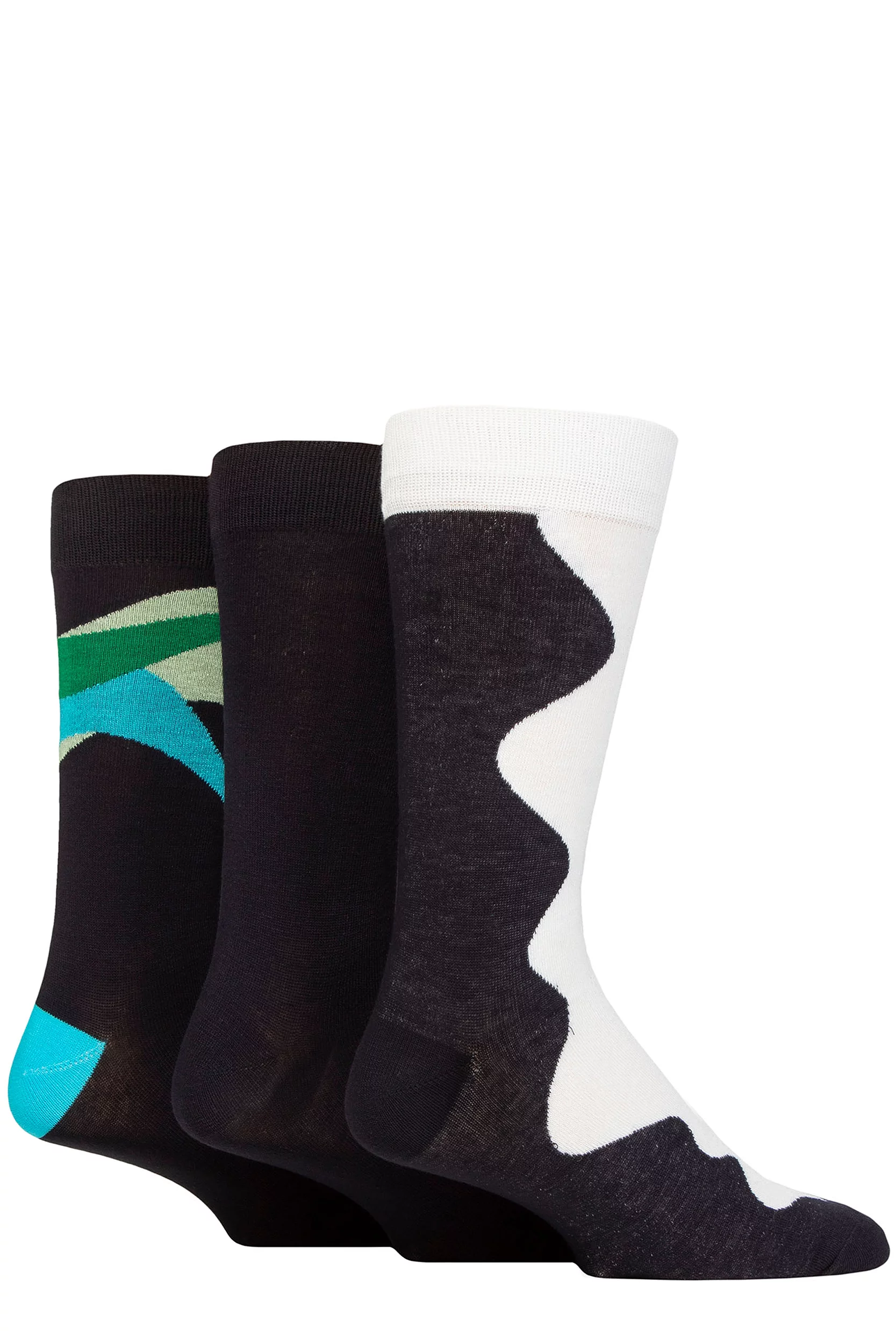 Mens 3 Pair SOCKSHOP Wildfeet Patterned Spots and Stripes Bamboo Socks Shapes Navy / White / Blue 7
