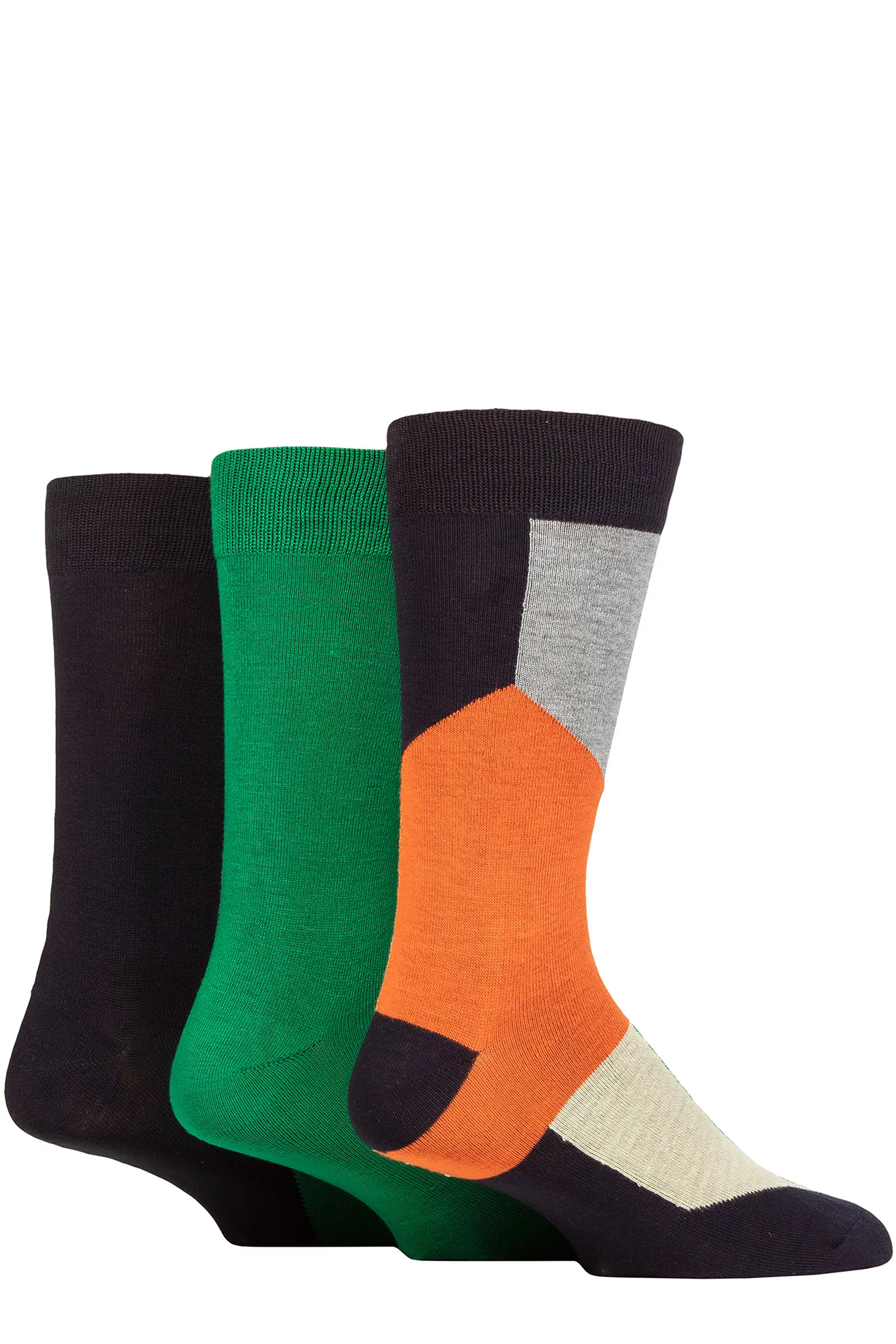 Mens 3 Pair SOCKSHOP Wildfeet Patterned Spots and Stripes Bamboo Socks Shapes Navy / Orange / Green 7