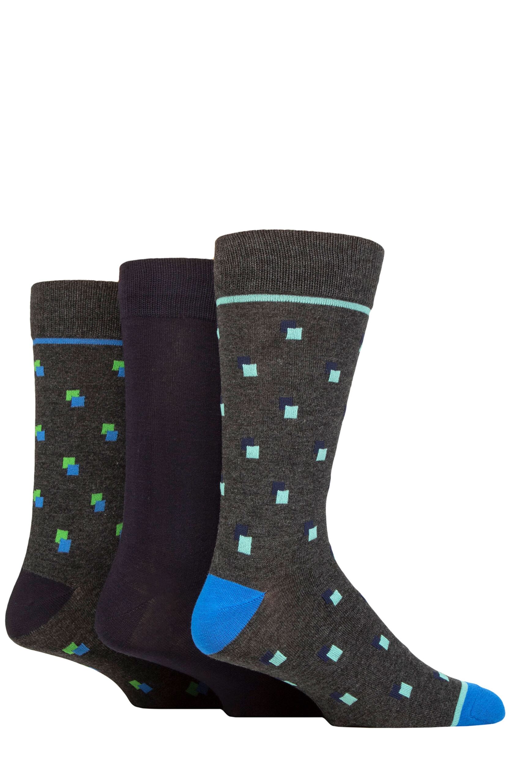 Mens 3 Pair SOCKSHOP Wildfeet Patterned Spots and Stripes Bamboo Socks Square Spots Charcoal 7-11