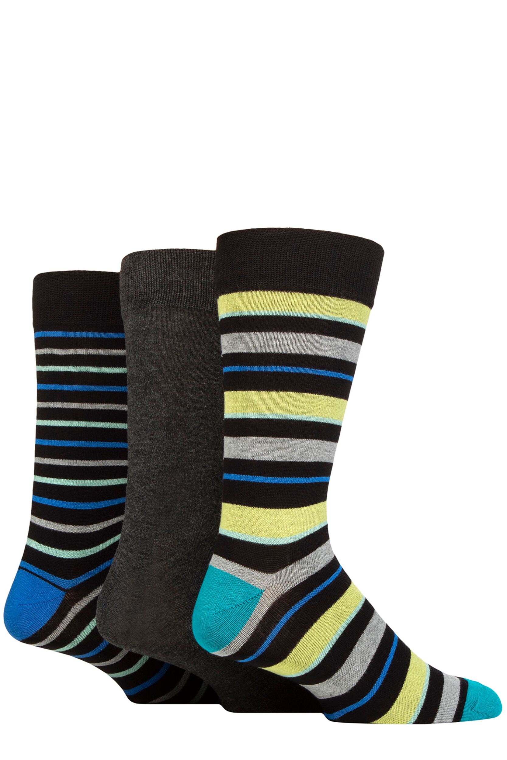 Image of Mens 3 Pair SOCKSHOP Wildfeet Patterned Spots and Stripes Bamboo Socks Stripey Black 7-11