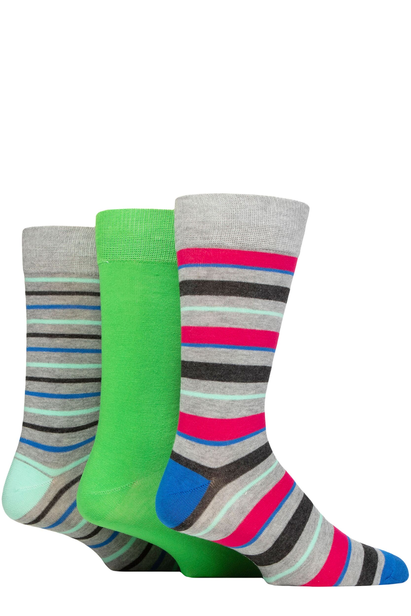 Mens 3 Pair SOCKSHOP Wildfeet Patterned Spots and Stripes Bamboo Socks Stripey Light Grey 7-11