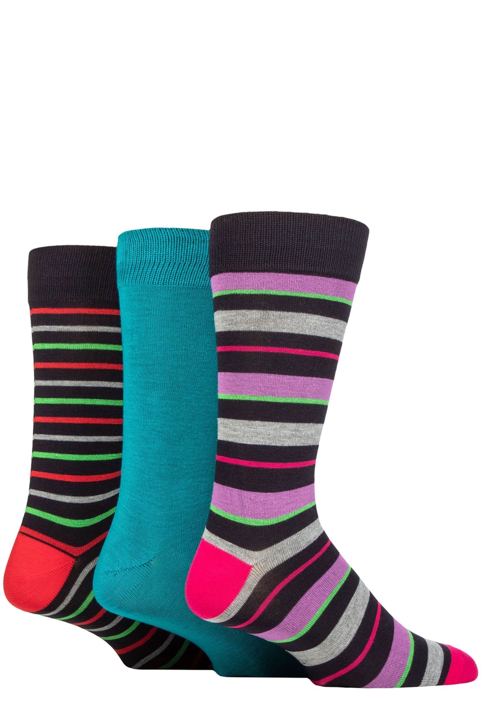 Image of Mens 3 Pair SOCKSHOP Wildfeet Patterned Spots and Stripes Bamboo Socks Stripey Navy 7-11