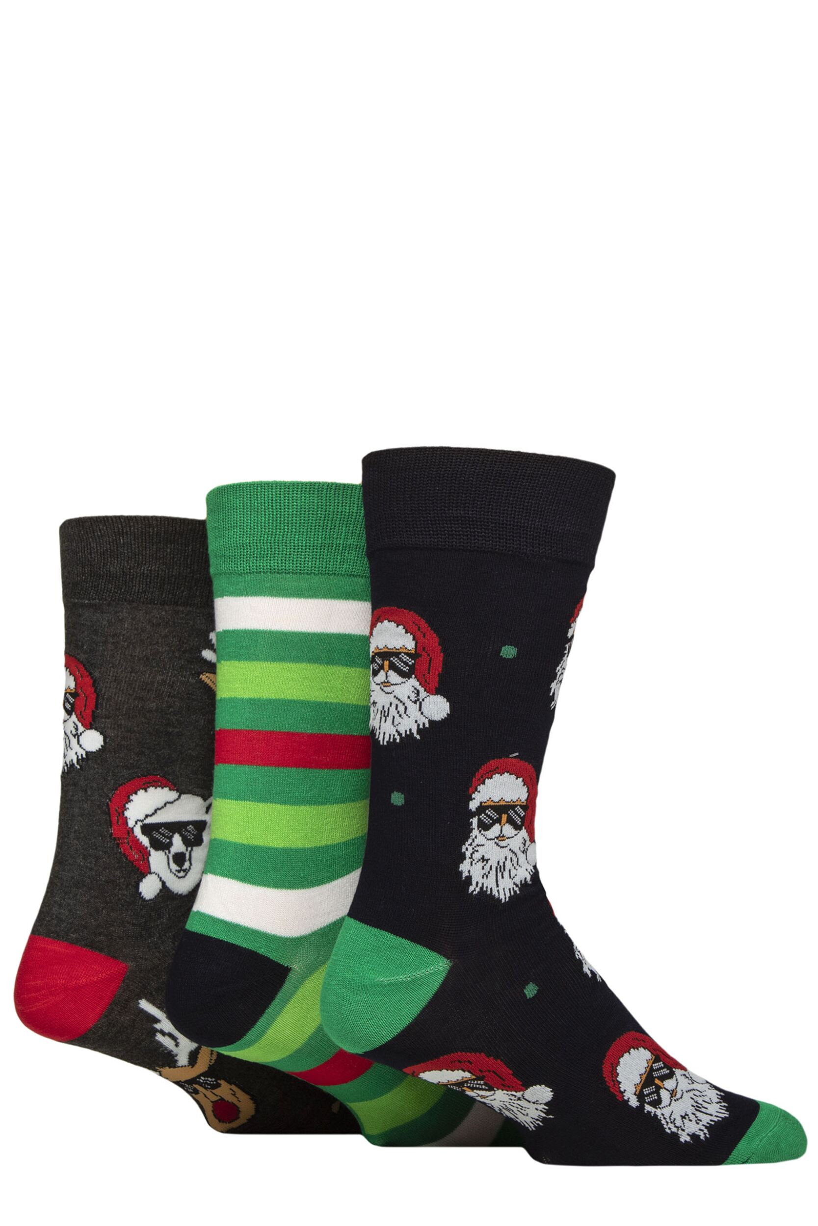 Mens 3 Pair SOCKSHOP Wildfeet Bamboo Christmas Patterned Socks with Gift Tag Santa & Rudolph in Sunglasses 7-11 Mens