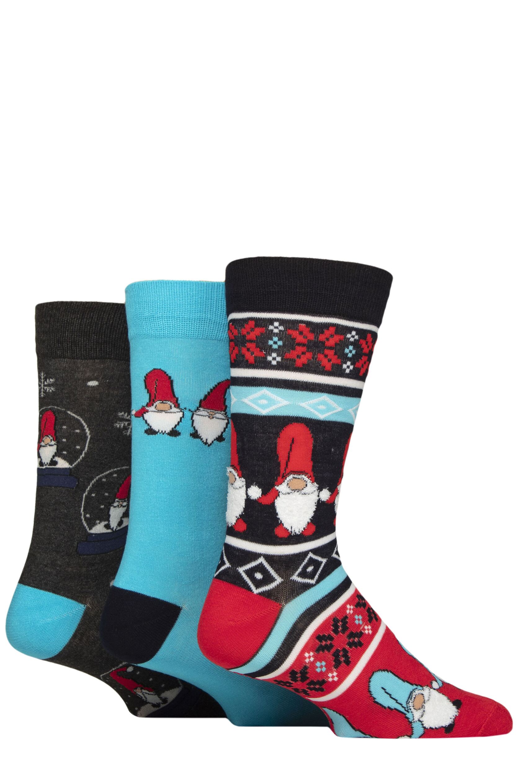 Mens 3 Pair SOCKSHOP Wildfeet Bamboo Christmas Patterned Socks with Gift Tag Gonk in Snow Globe 7-11 Mens