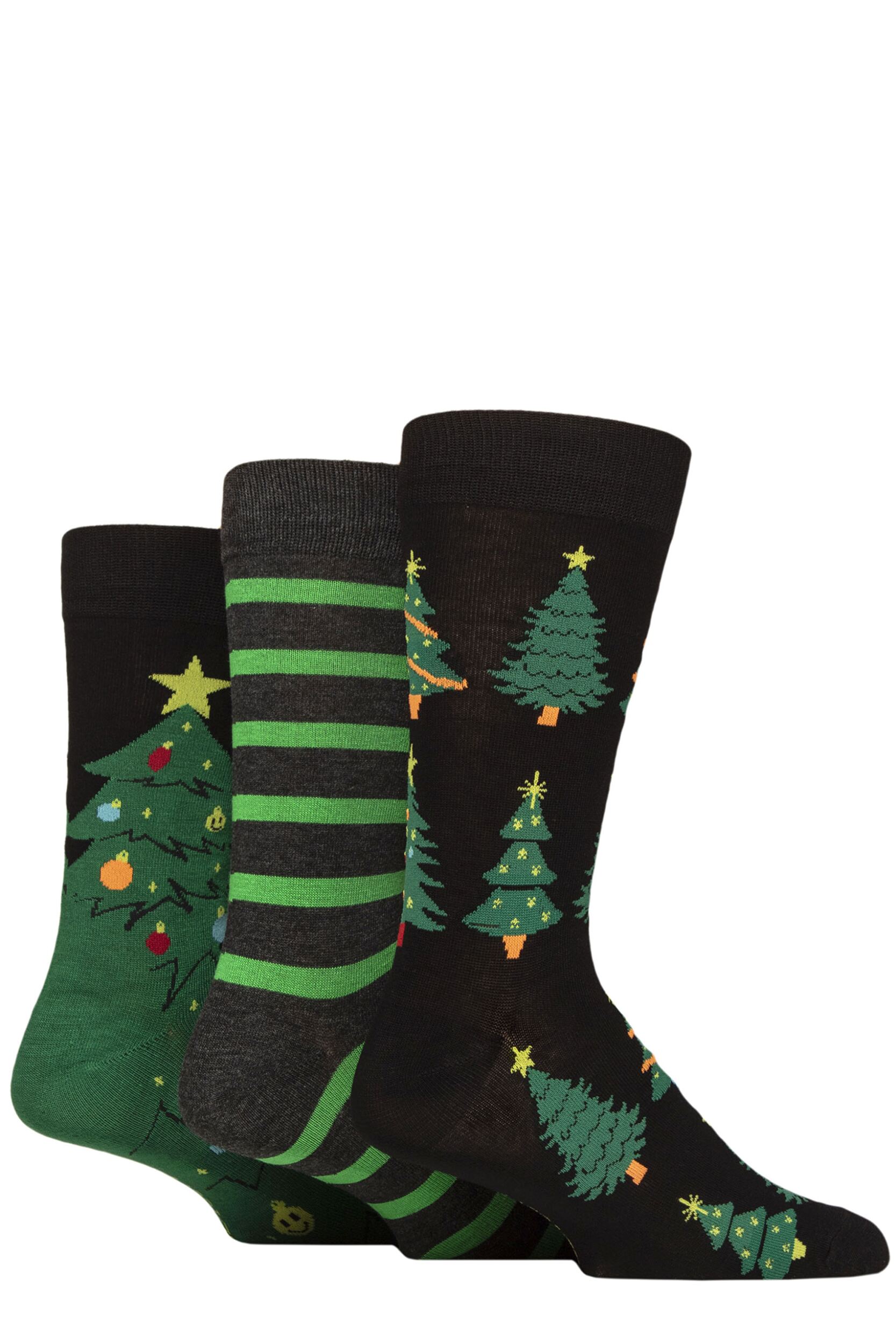 Mens 3 Pair SOCKSHOP Wildfeet Bamboo Christmas Patterned Socks with Gift Tag Christmas Trees 7-11 Mens