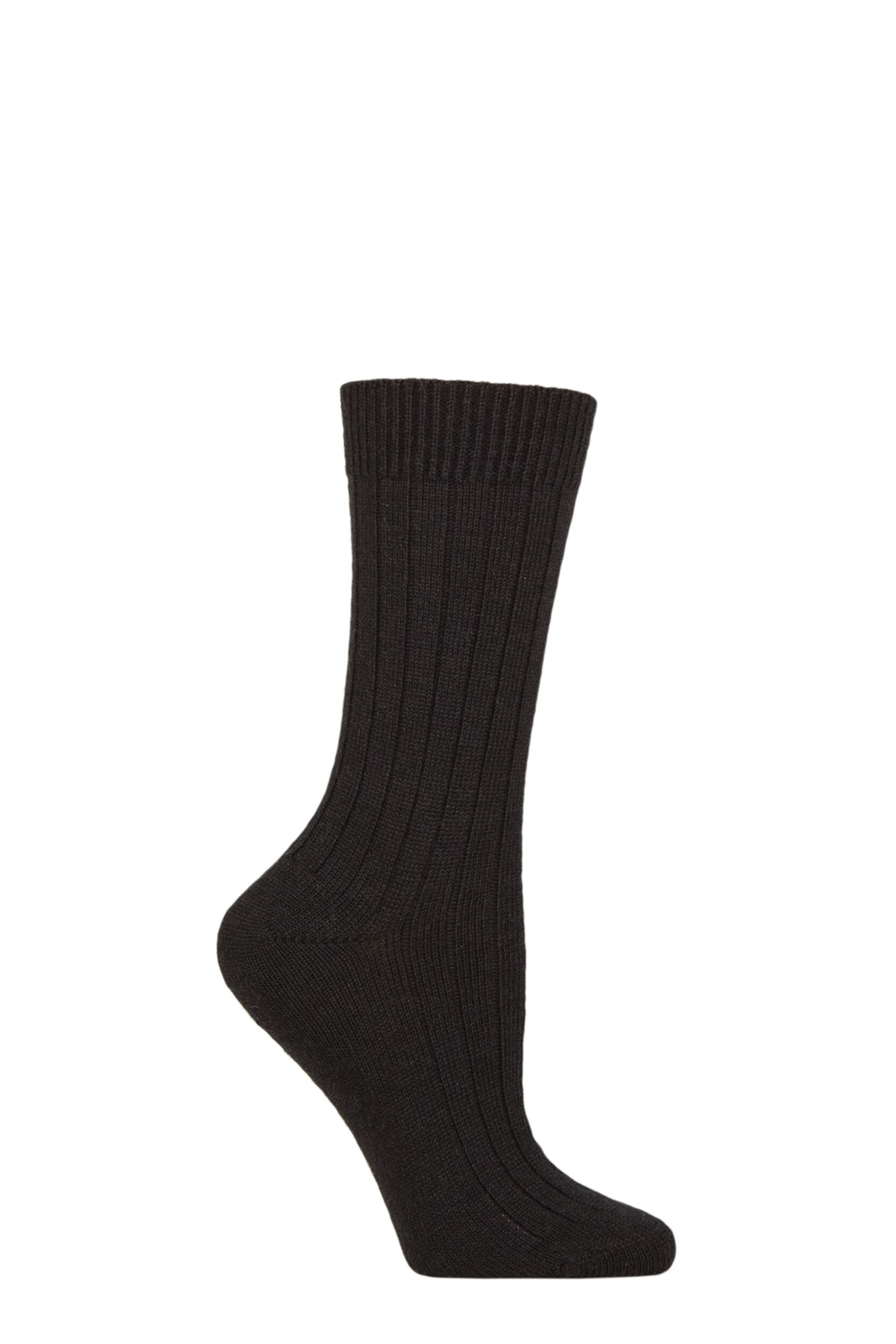 Women's 1 Pair Pantherella Rachel Rib Merino Wool Socks Black 4-7 Women's