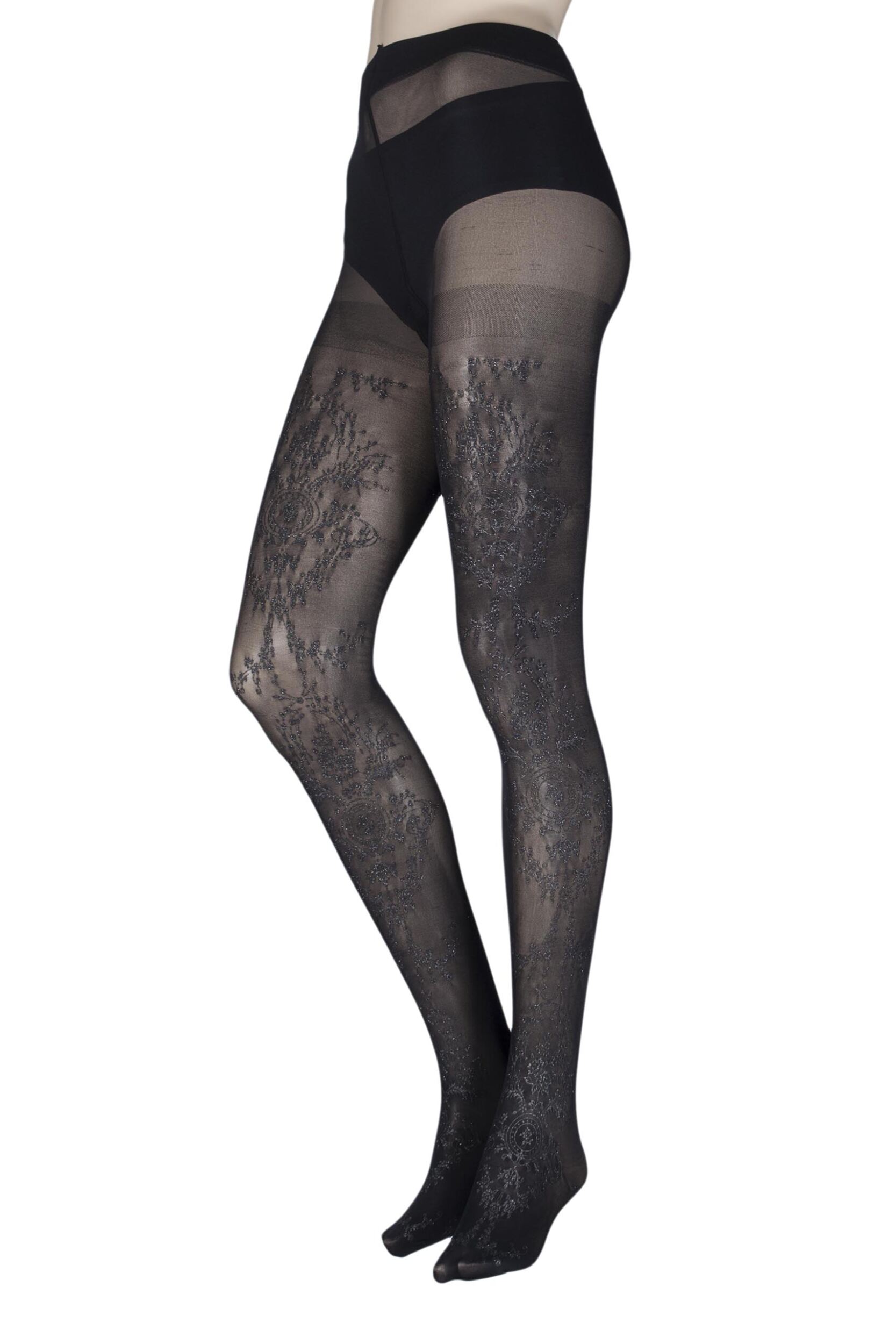 Image of Ladies 1 Pair Jonathan Aston Twilight Floral Front Tights