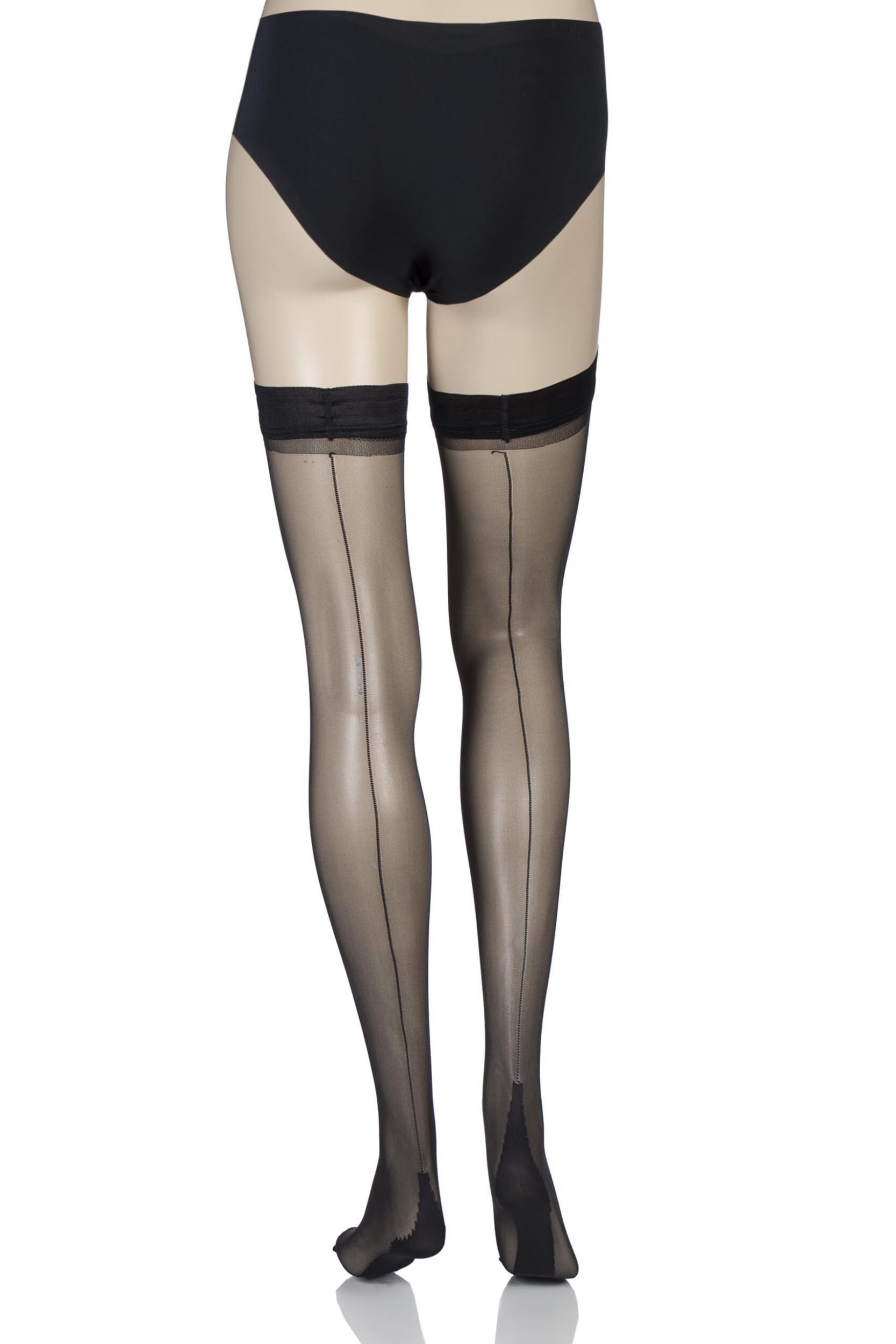 Image of Pair Black / Black Lycra Seam and Heel Hold Ups Ladies Large - Jonathan Aston