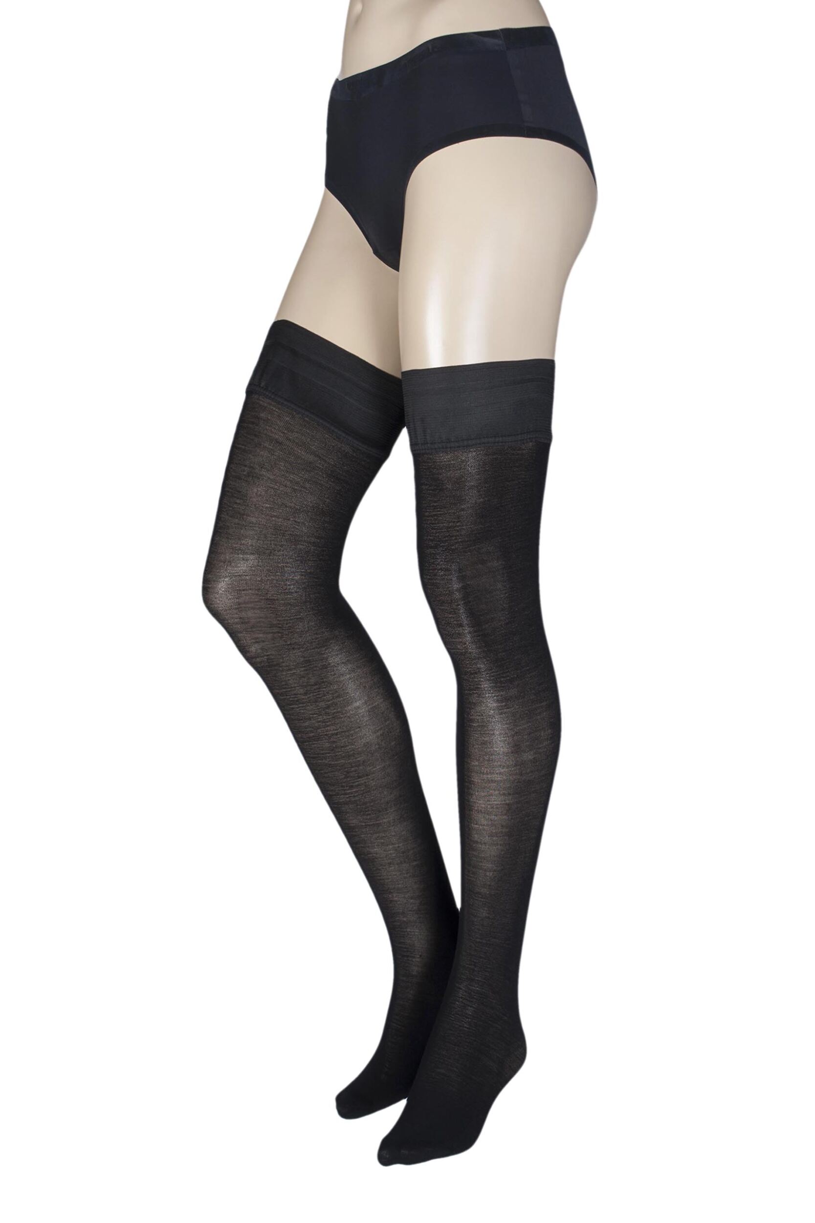 1 Pair Black Jennifer 100 Denier Merino Wool Hold Ups Ladies Large/Extra Large - Trasparenze