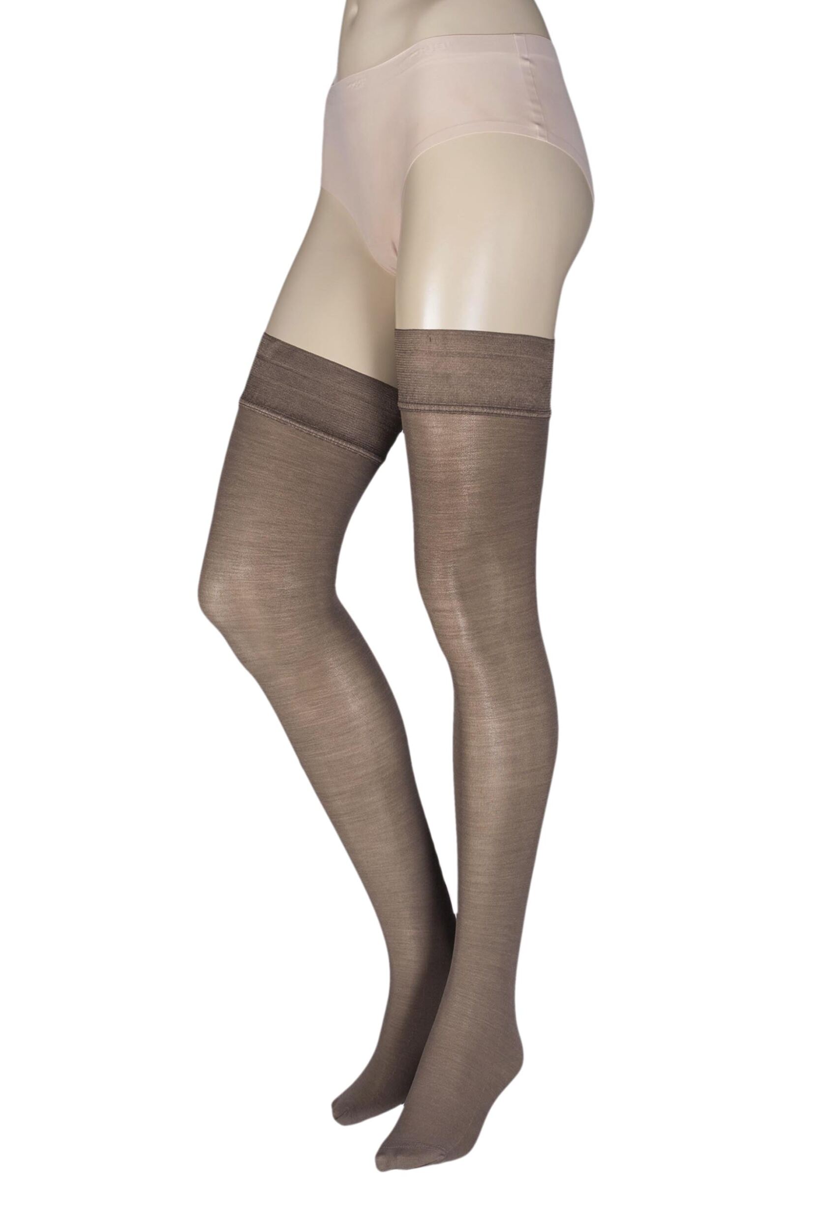 1 Pair Grey Jennifer 100 Denier Merino Wool Hold Ups Ladies Large/Extra Large - Trasparenze