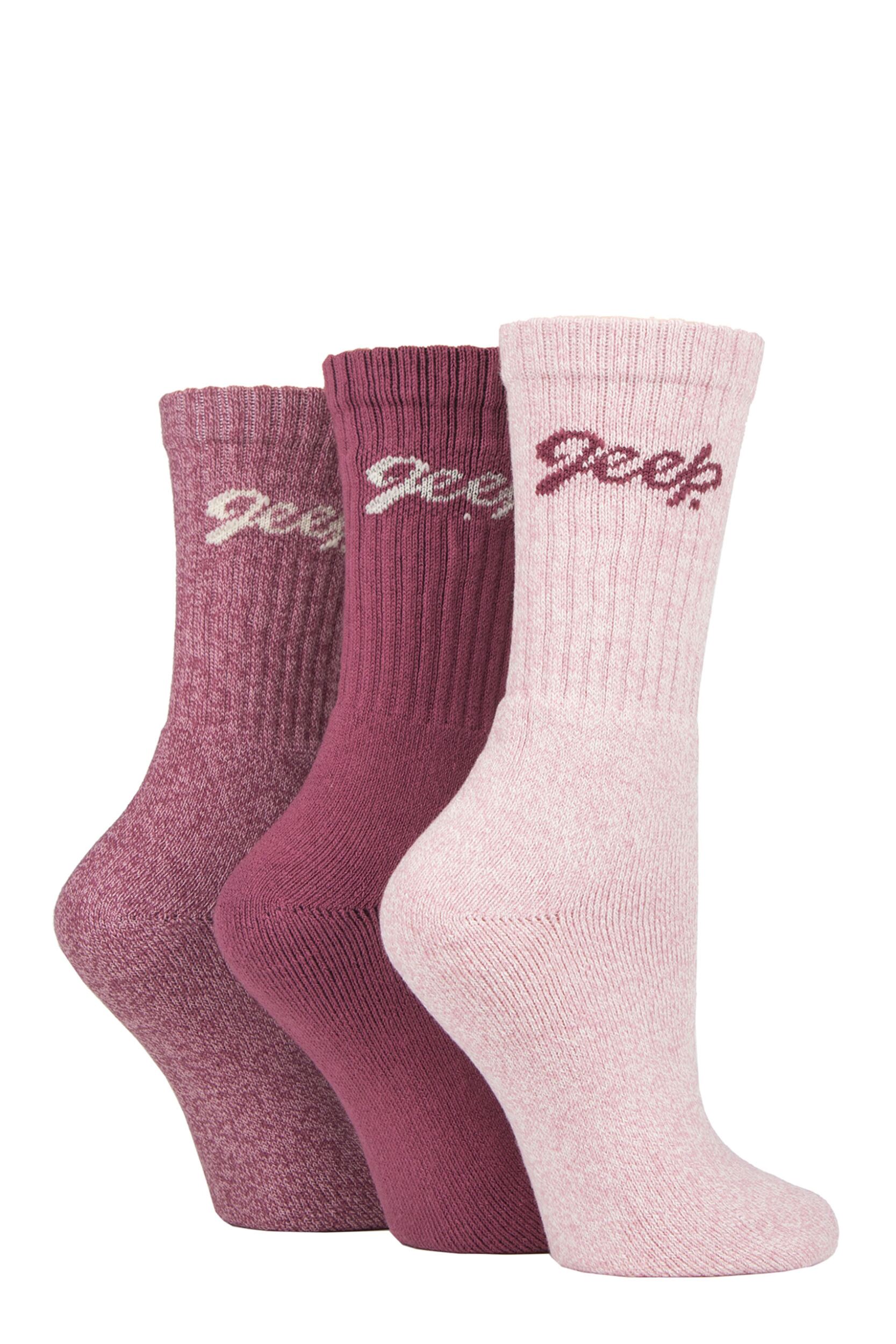 Women's 3 Pair Jeep Cushioned Foot Cotton Boot Socks Rose / Cream 4-8 Ladies