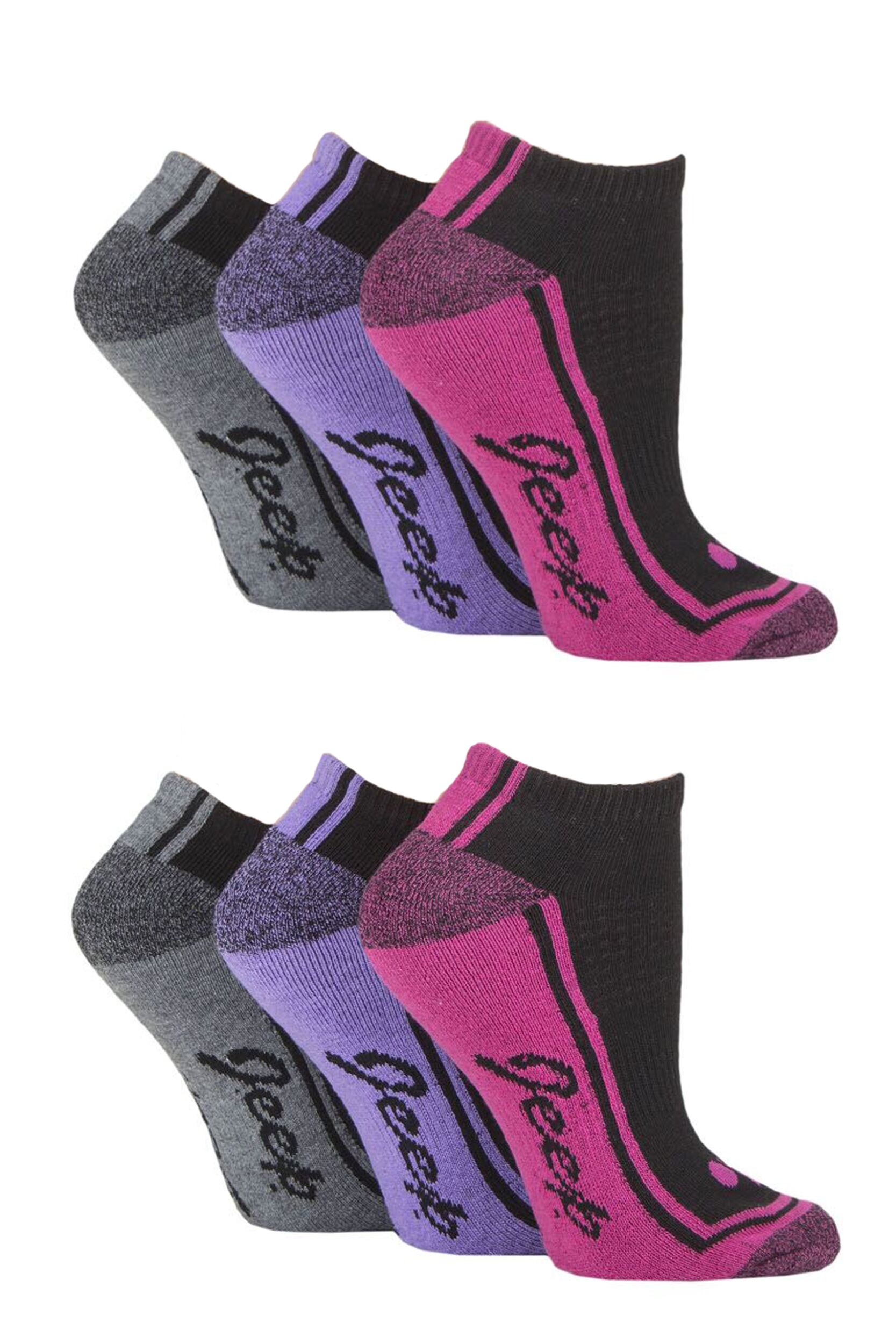 Women's 6 Pair Jeep Performance Polyester Cushioned Trainer Socks Black 4-8 Ladies