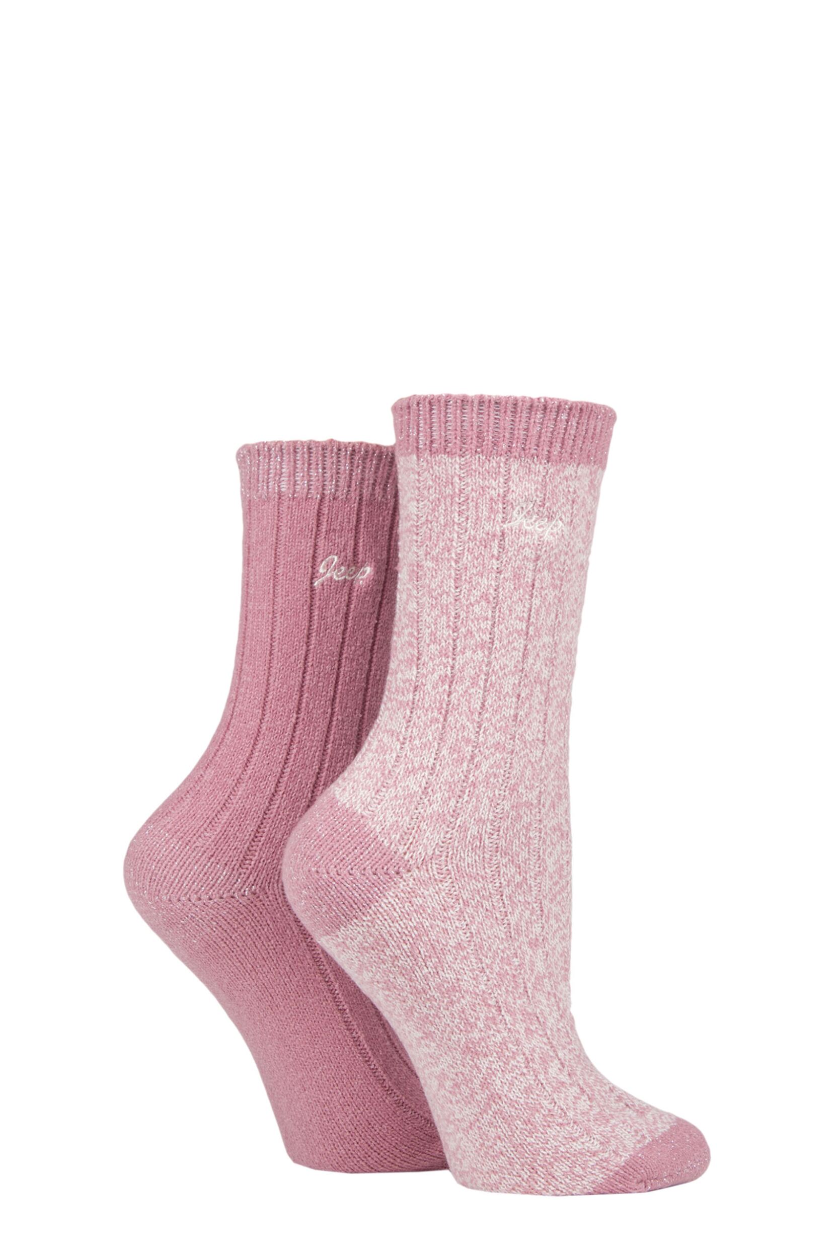 Image of Women's 2 Pair Jeep Super Soft Ribbed Boot Socks Rose / Cream 4-8 Ladies