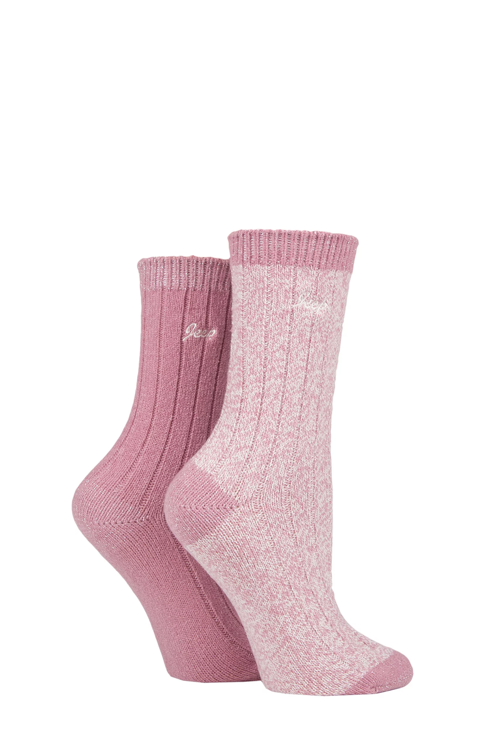 Women's 2 Pair Jeep Super Soft Ribbed Boot Socks Rose / Cream 4-8 Ladies
