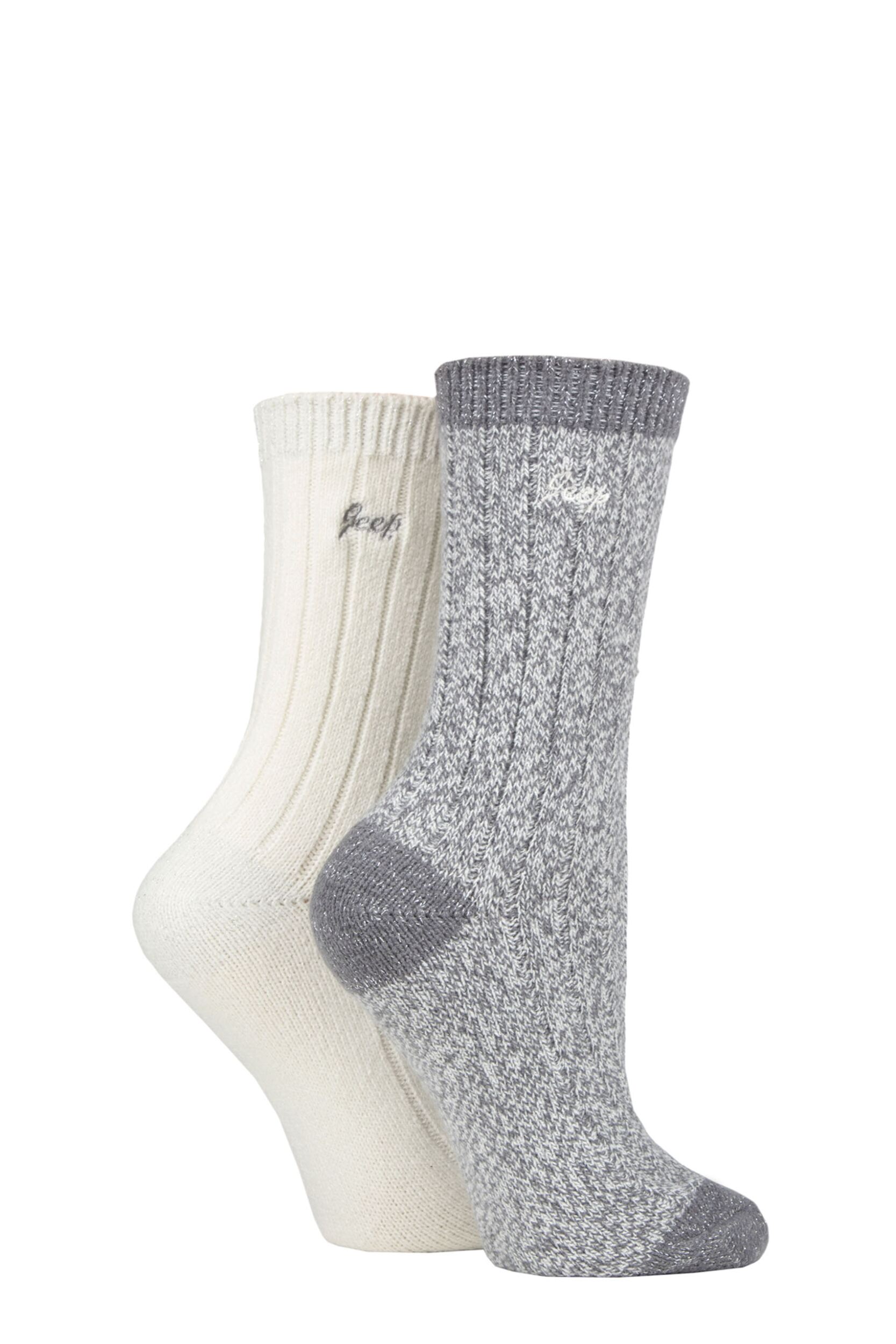 Women's 2 Pair Jeep Super Soft Ribbed Boot Socks Slate / Cream 4-8 Ladies