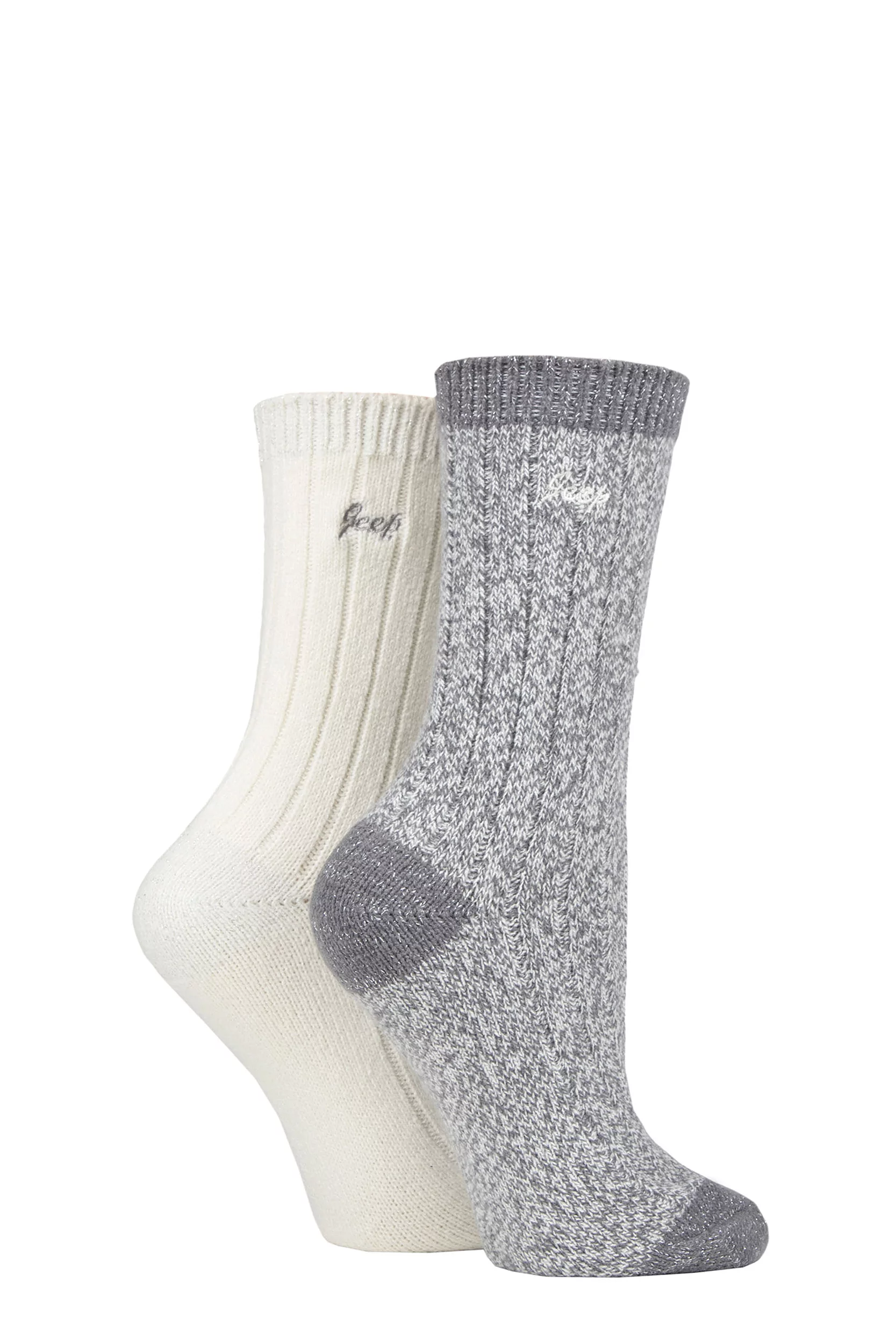 Women's 2 Pair Jeep Super Soft Ribbed Boot Socks Slate / Cream 4-8 Ladies