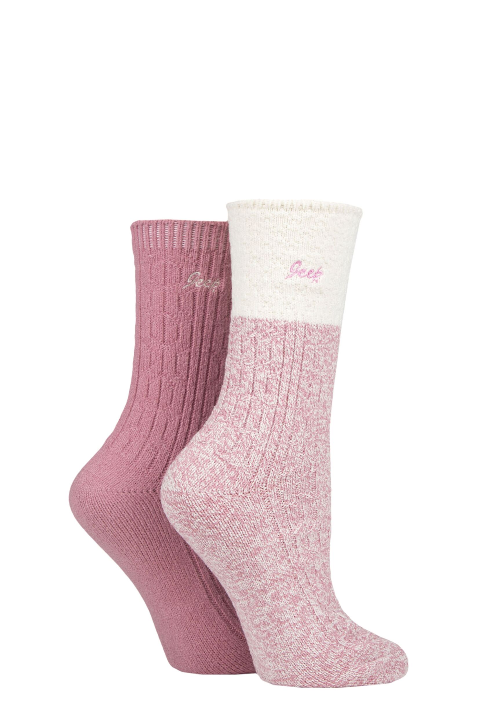 Women's 2 Pair Jeep Super Soft Cable Knit Boot Socks Rose / Cream 4-8 Ladies