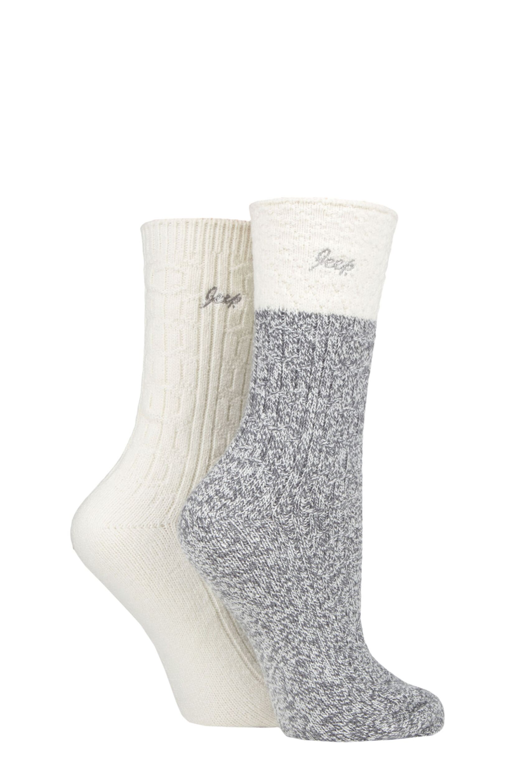 Women's 2 Pair Jeep Super Soft Cable Knit Boot Socks Slate / Cream 4-8 Ladies