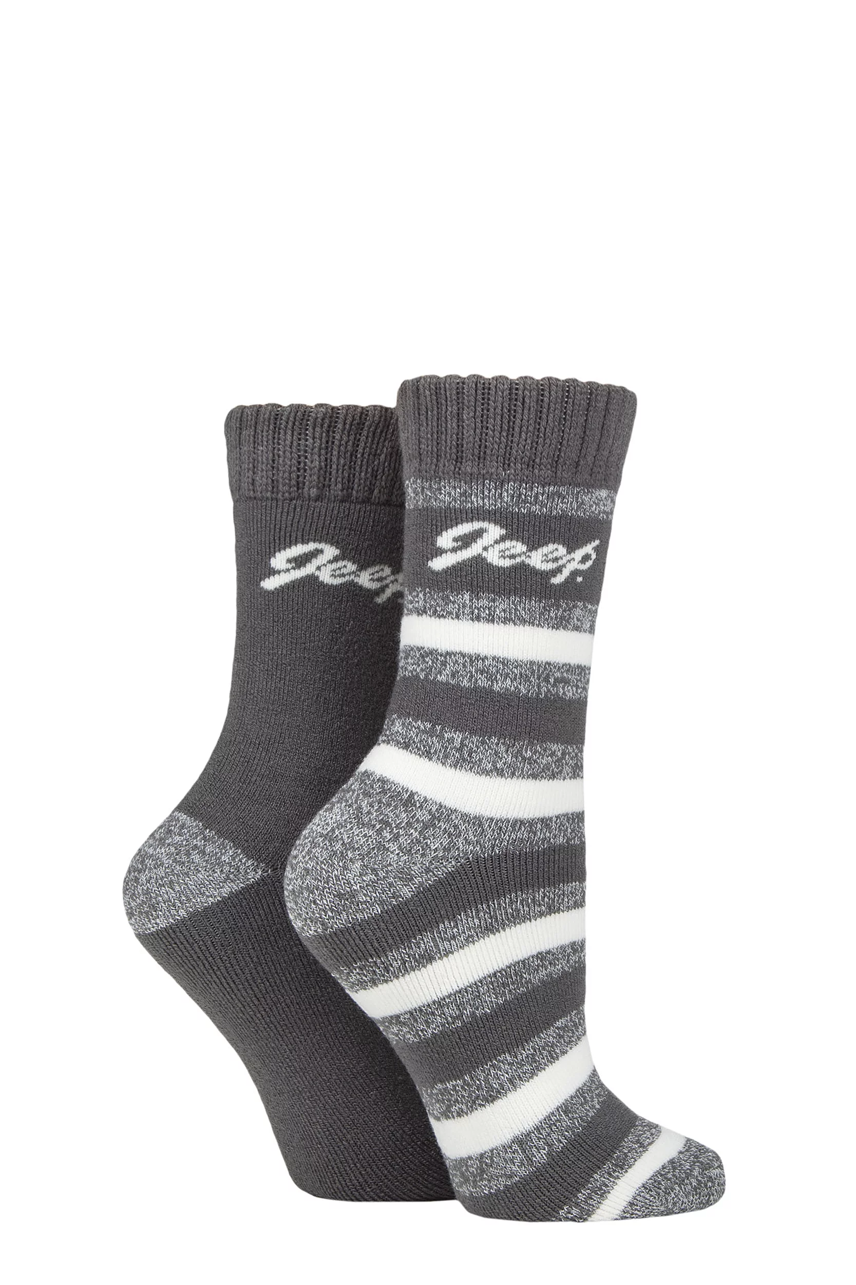 Women's 2 Pair Jeep Cushioned Brushed Thermal Boot Socks Slate / Cream 4-8 Ladies