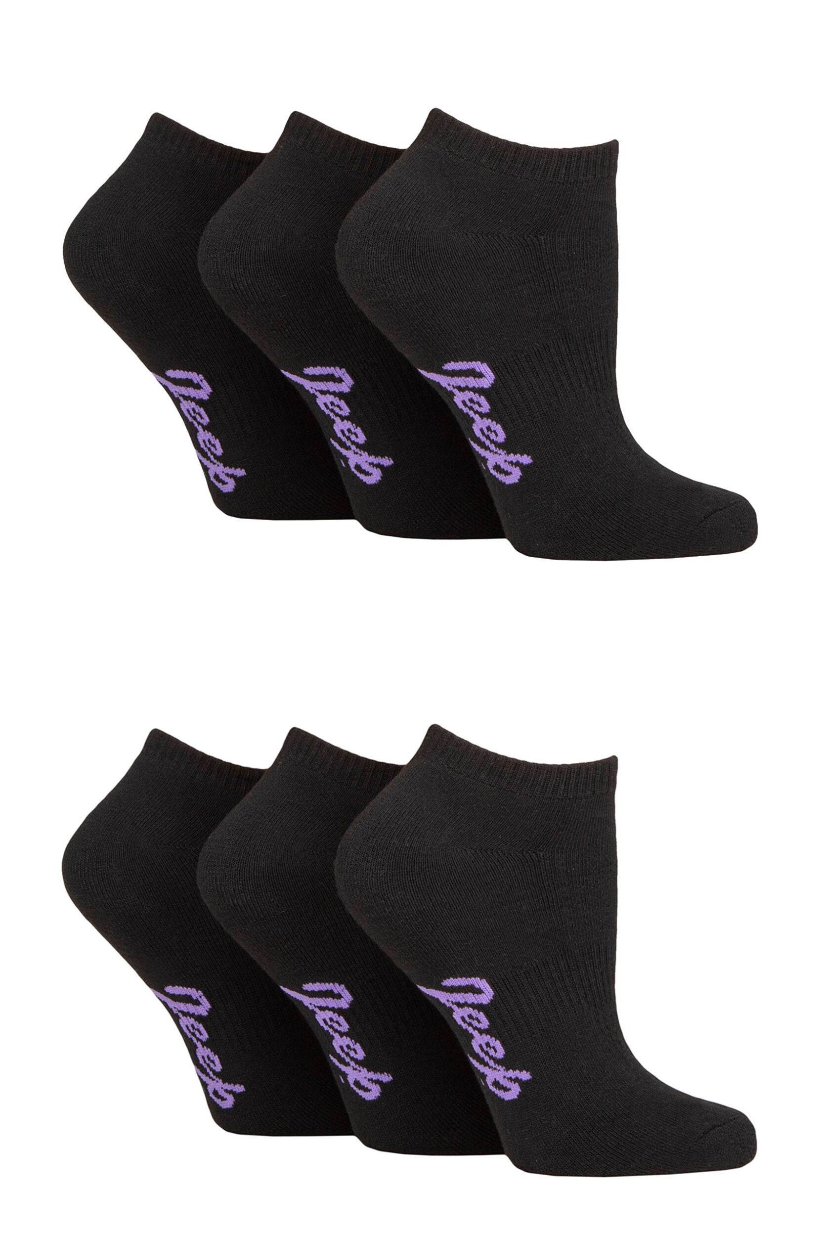Women's 6 Pair Jeep Performance Polyester Cushioned Trainer Socks Black Plain 4-8 Ladies