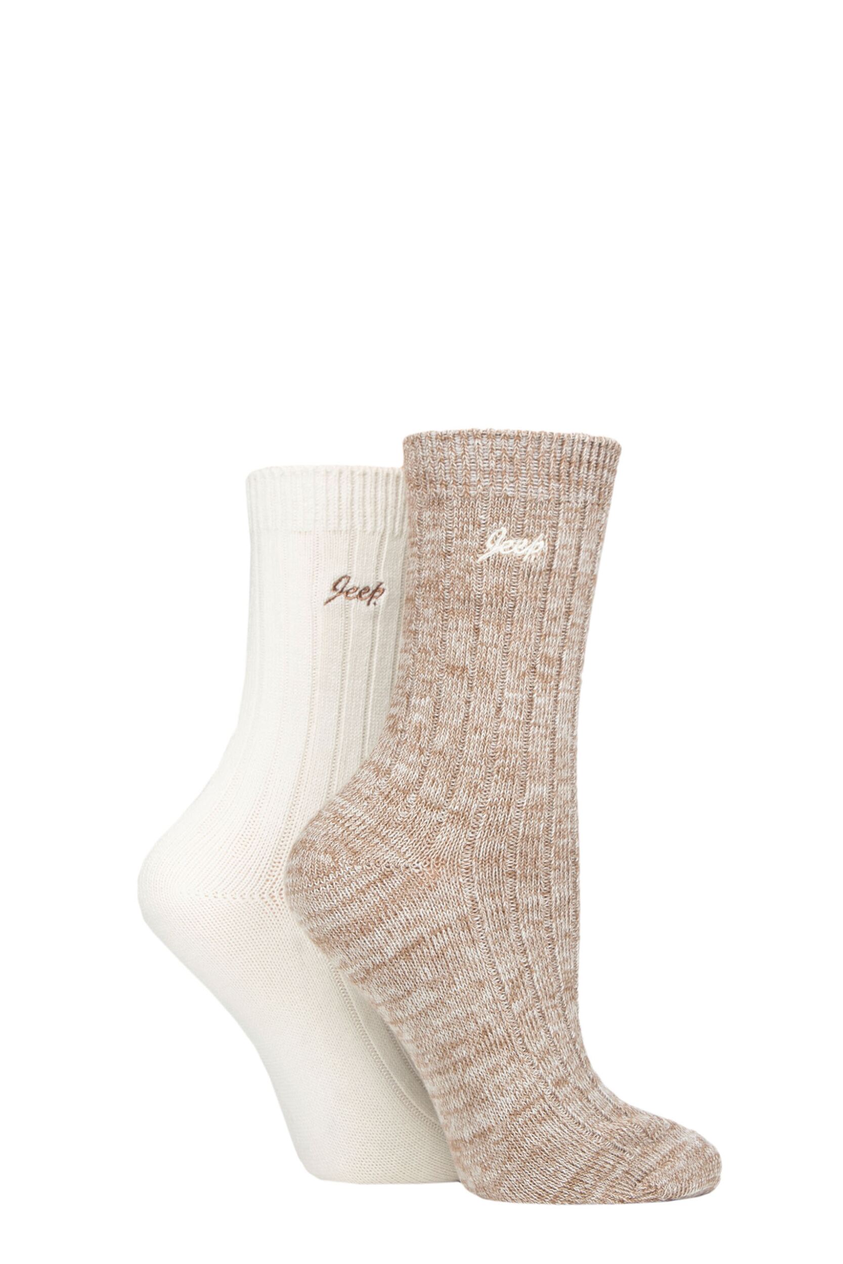 Women's 2 Pair Jeep Performance Polyester Boot Socks Taupe / Cream 4-8 Ladies