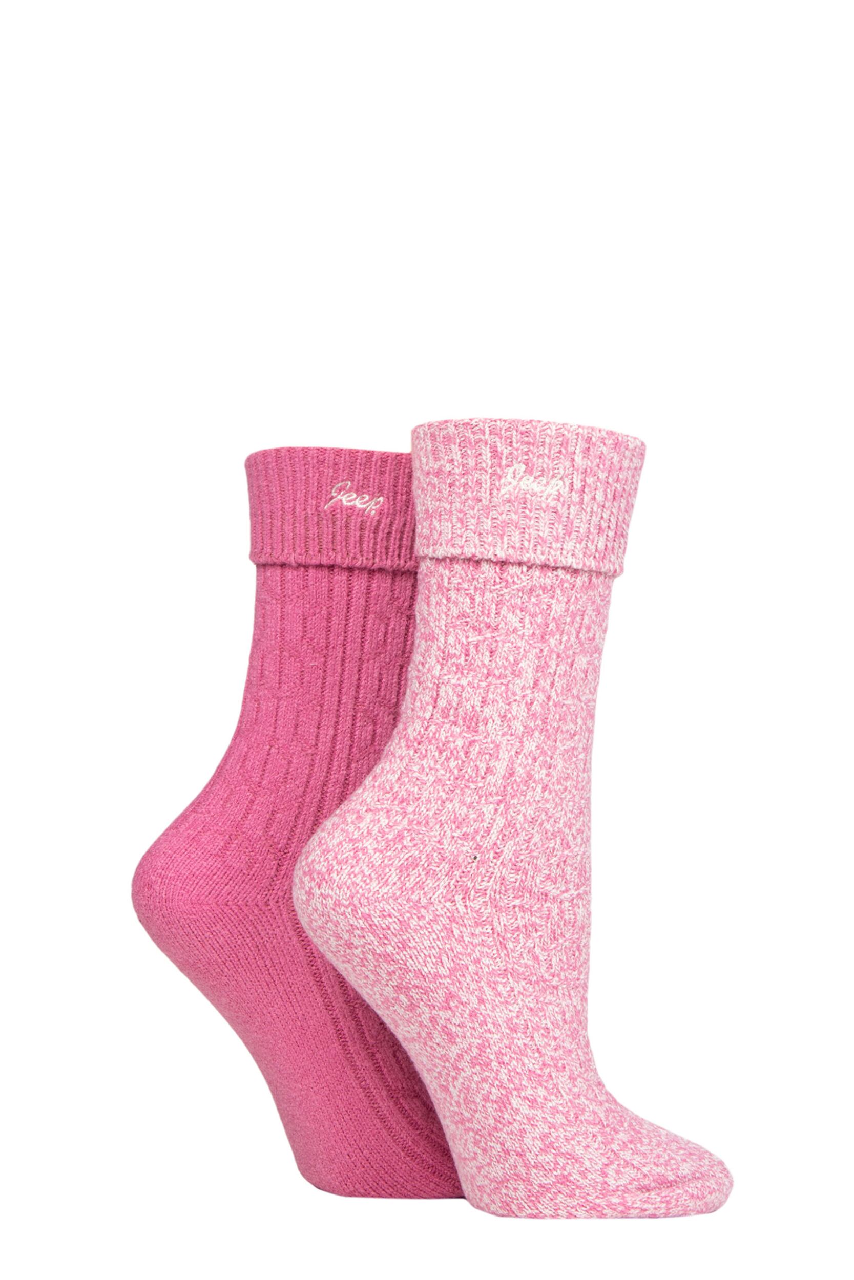 Image of Women's 2 Pair Jeep Super Soft Turn Over Top Polyester Boot Socks Cerise / Cream 4-8 Ladies