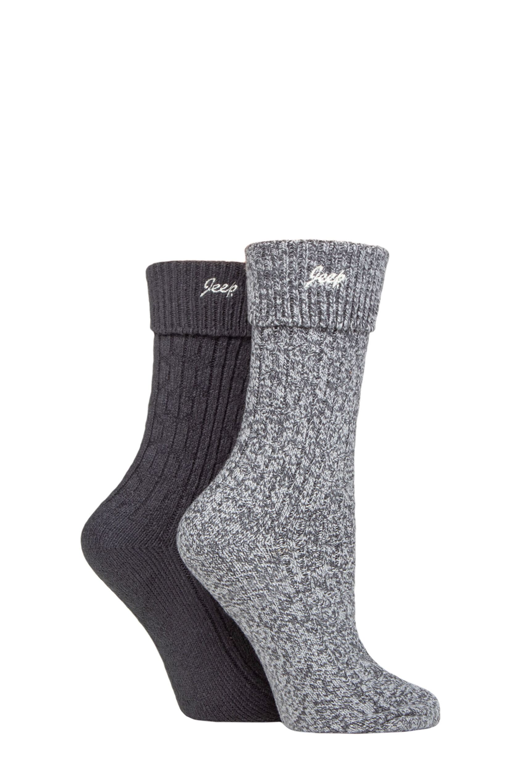 Women's 2 Pair Jeep Super Soft Turn Over Top Polyester Boot Socks Charcoal / Slate 4-8 Ladies