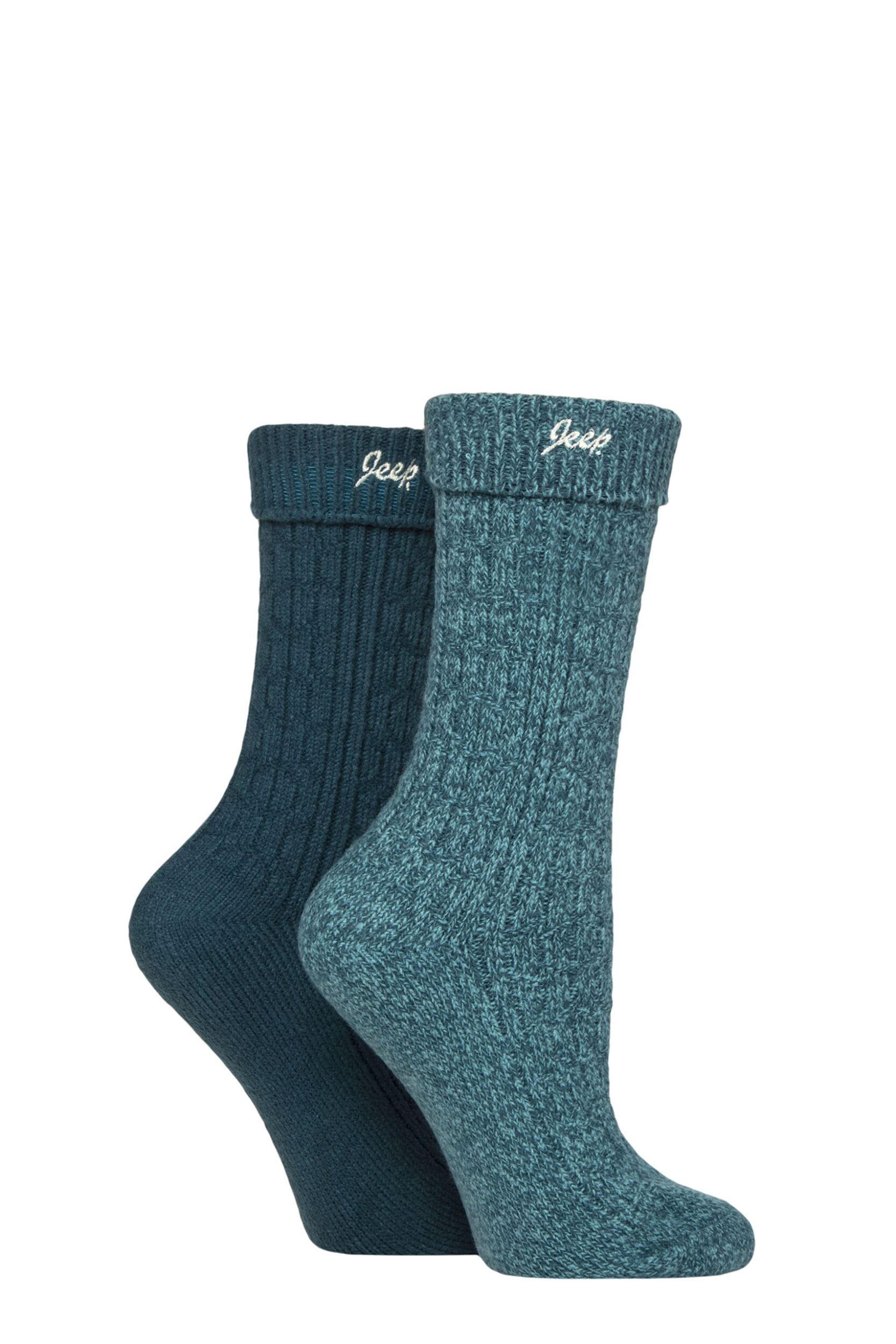 Women's 2 Pair Jeep Super Soft Turn Over Top Polyester Boot Socks Jade / Teal 4-8