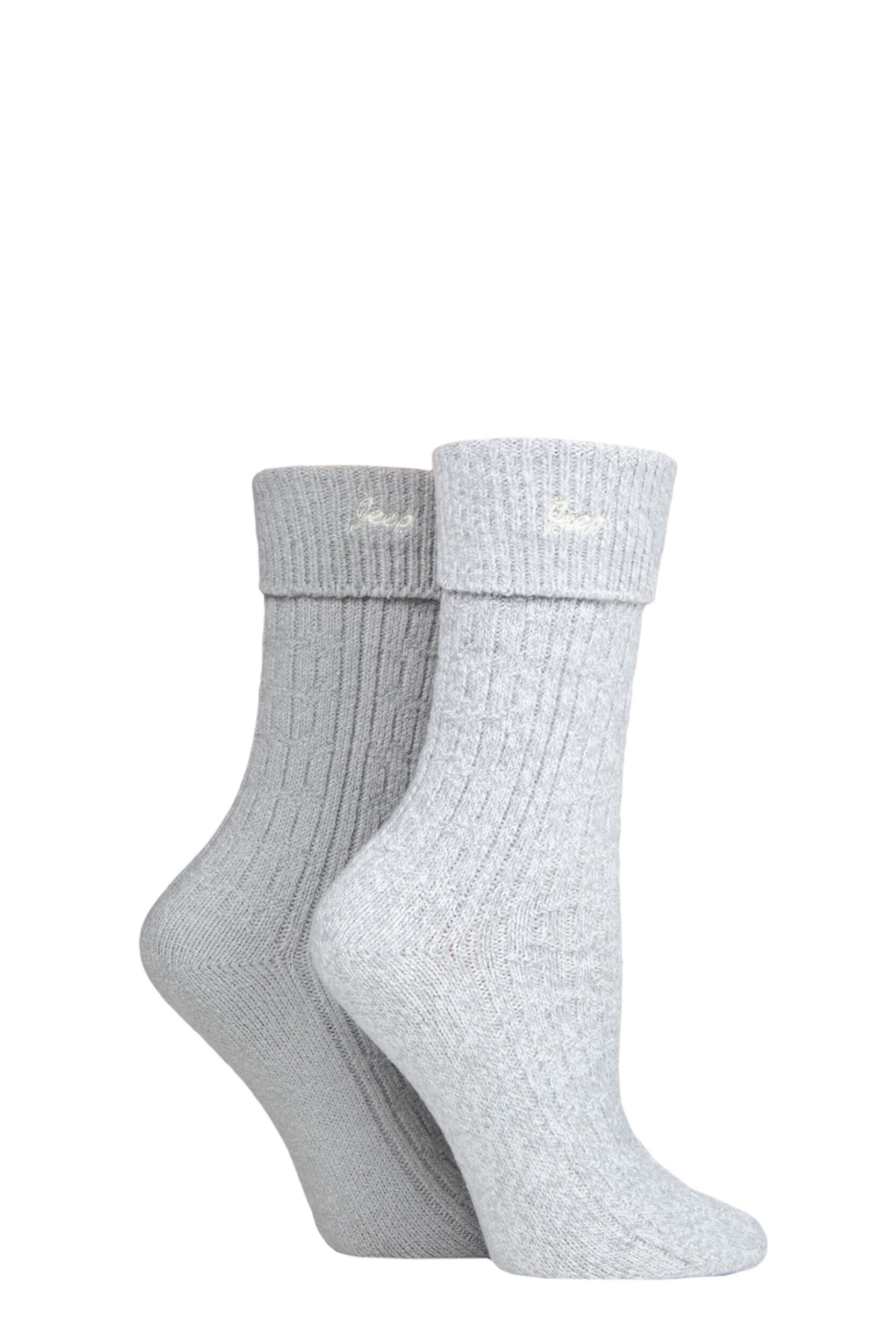 Image of Women's 2 Pair Jeep Super Soft Turn Over Top Polyester Boot Socks Slate / White 4-8 Ladies
