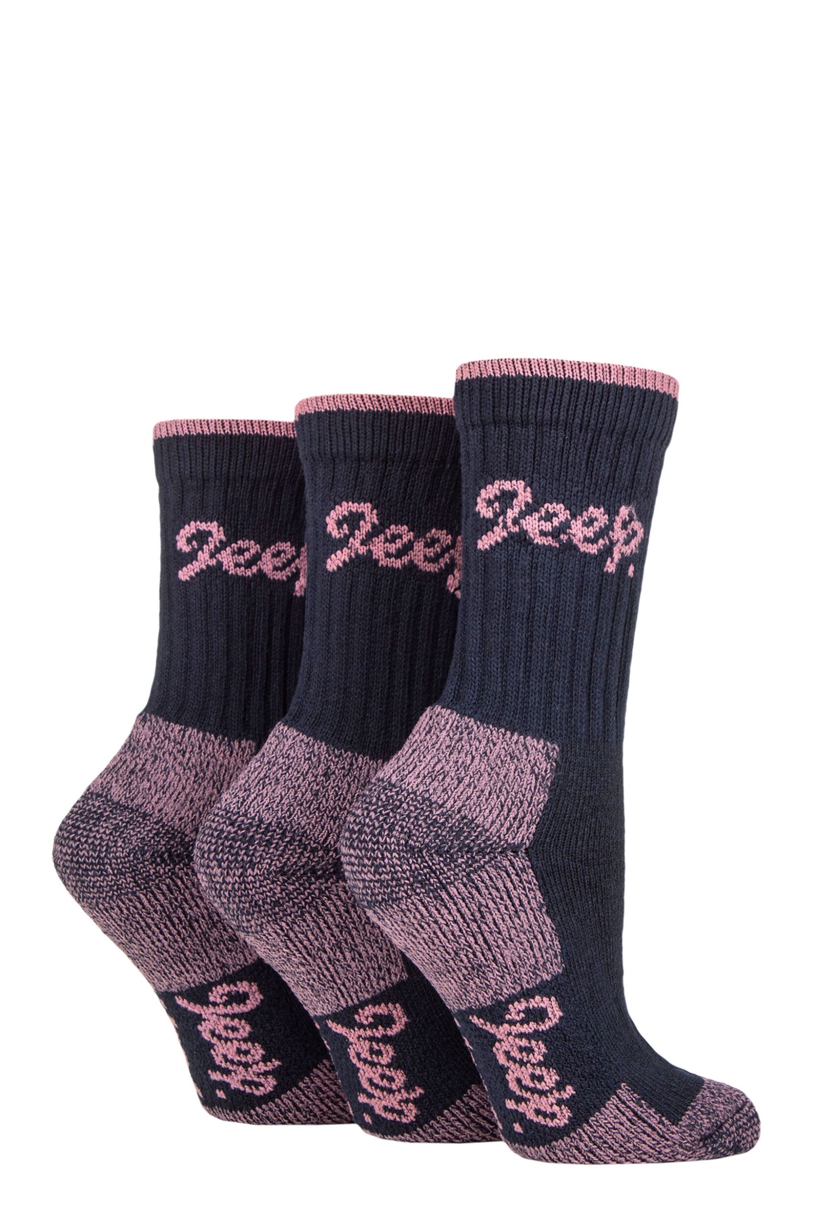 Women's 3 Pair Jeep Luxury Terrain Boot Socks Navy / Rose 4-8 Ladies