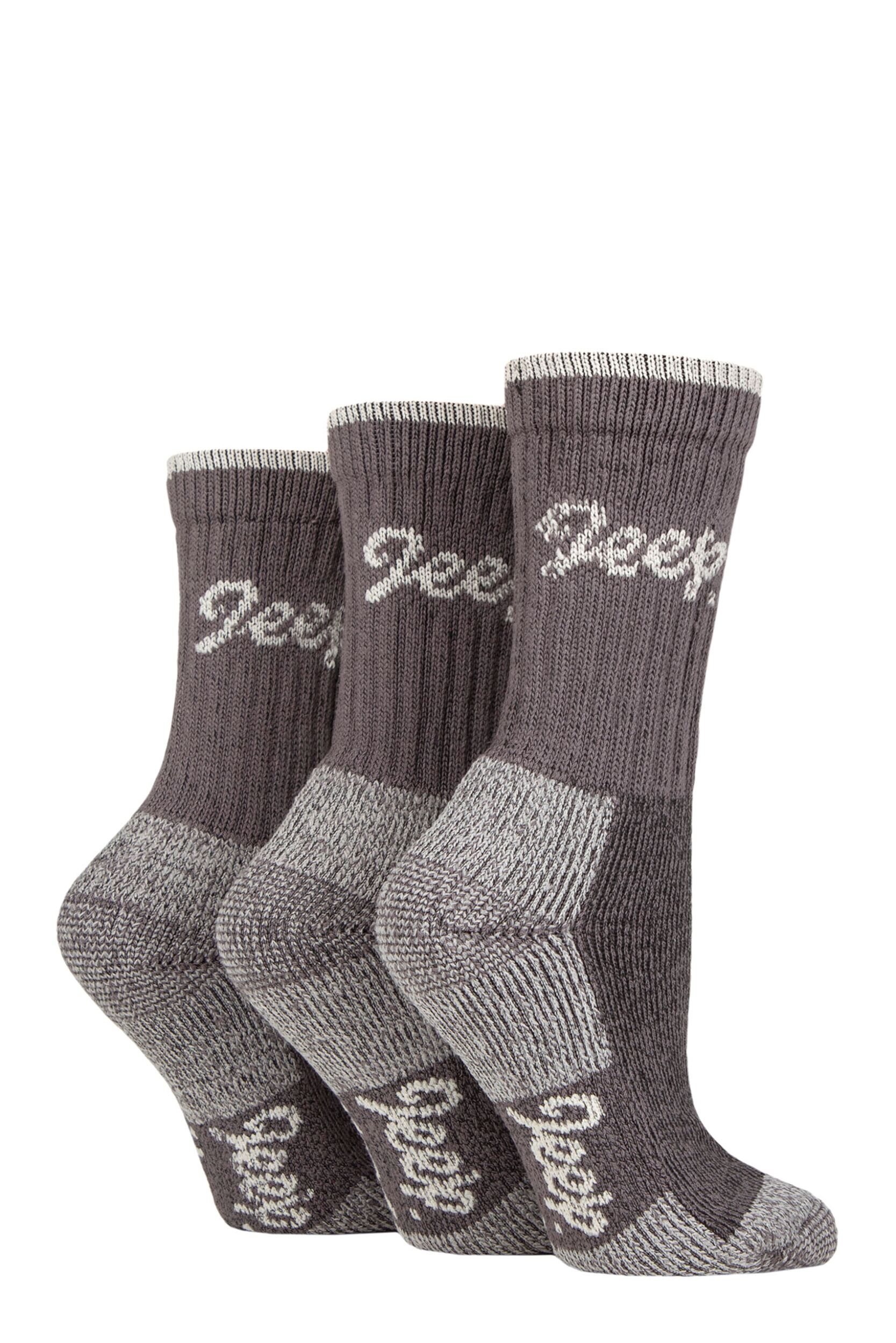 Women's 3 Pair Jeep Luxury Terrain Boot Socks Slate / Cream 4-8 Ladies