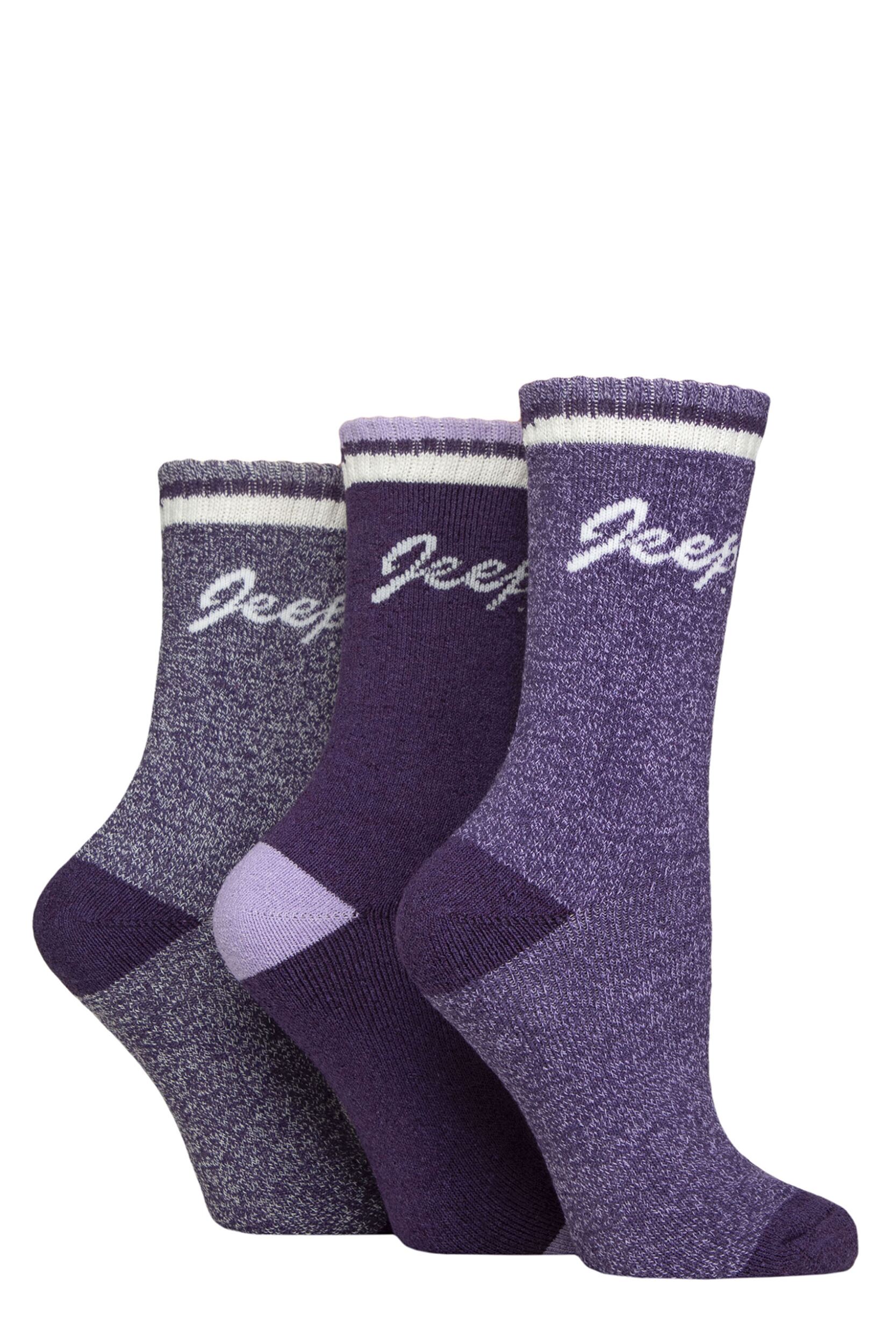 Women's 3 Pair Jeep Performance Full Cushion Boot Socks Lilac / Purple / Cream 4-8