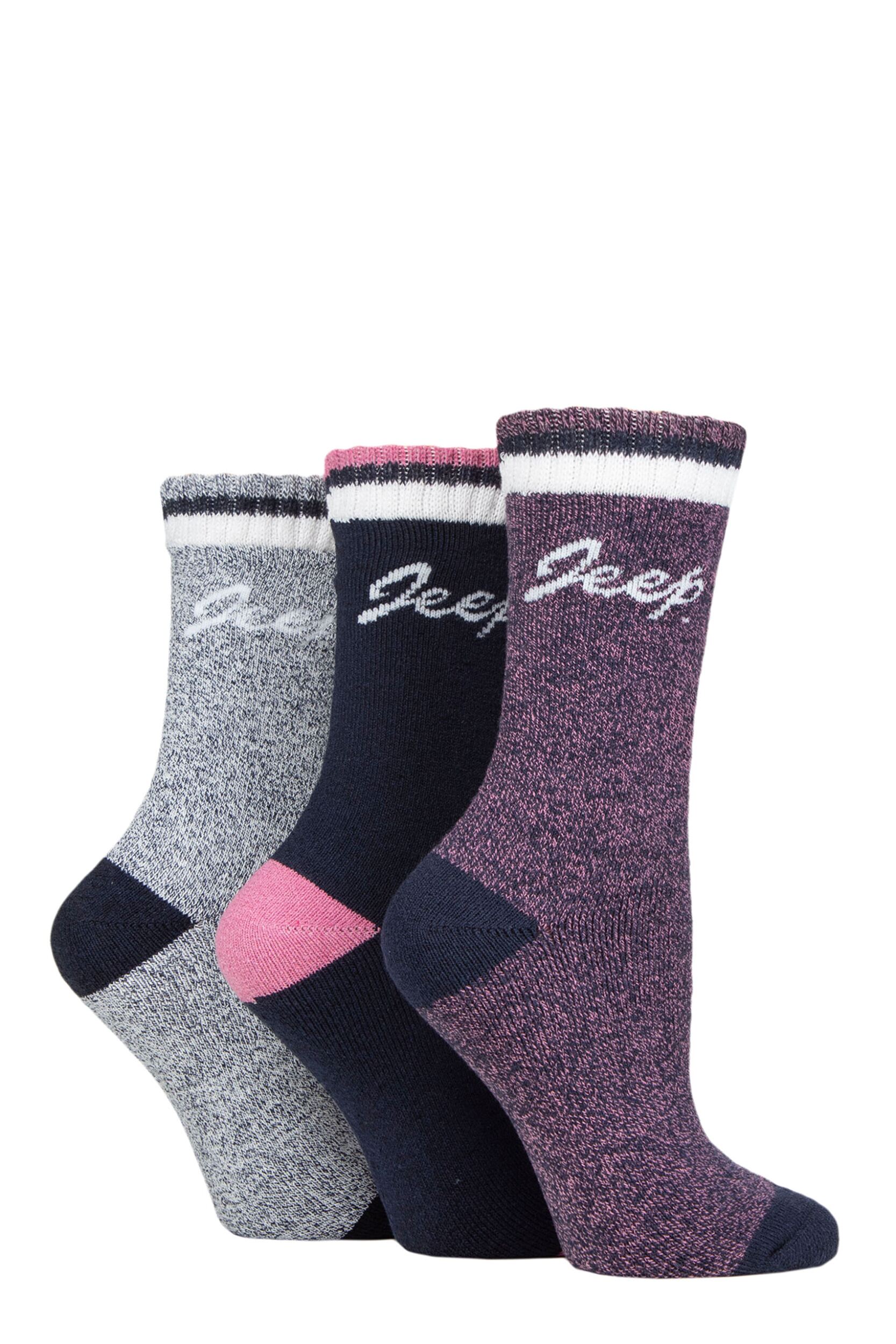 Women's 3 Pair Jeep Performance Full Cushion Boot Socks Navy / Rose / Cream 4-8 Ladies