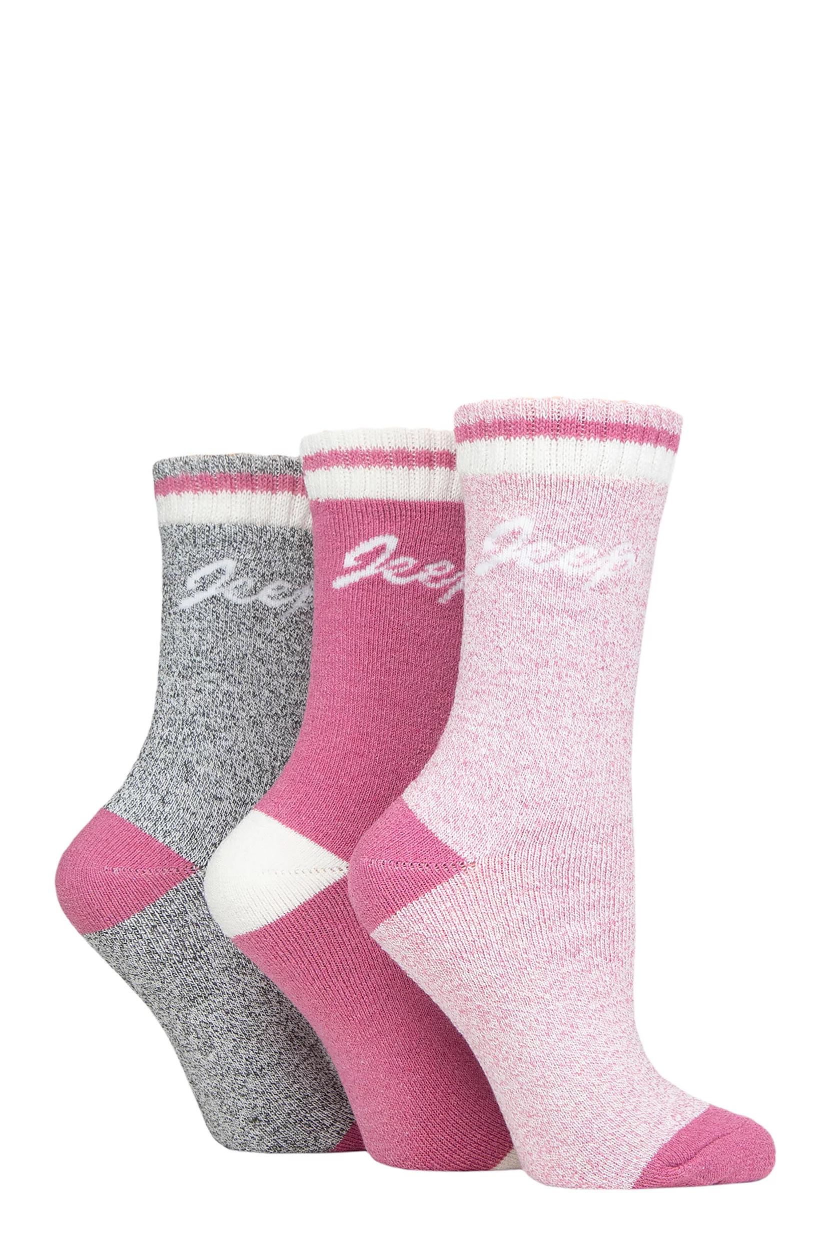 Women's 3 Pair Jeep Performance Full Cushion Boot Socks Rose / Cerise / Cream 4-8 Ladies