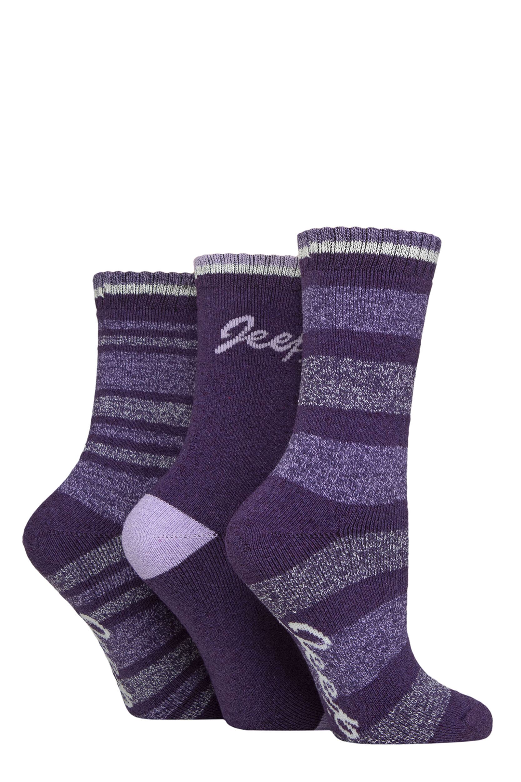 Image of Women's 3 Pair Jeep Performance Full Cushion Striped Boot Socks Lilac / Purple / Cream 4-8