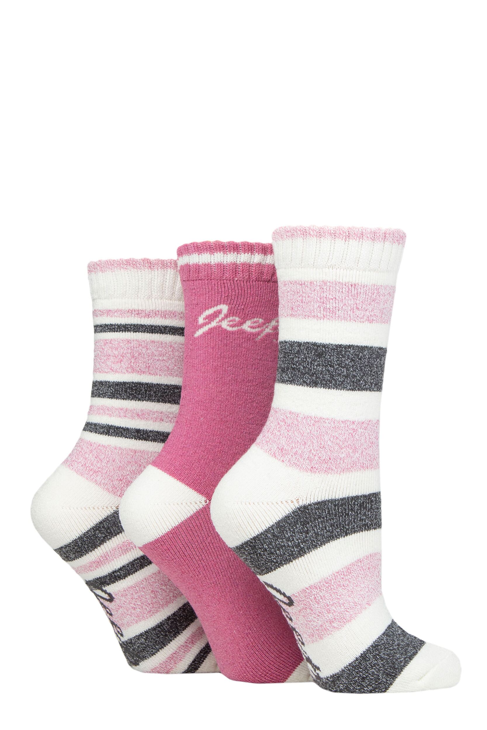 Women's 3 Pair Jeep Performance Full Cushion Striped Boot Socks Rose / Cerise / Cream 4-8 Ladies