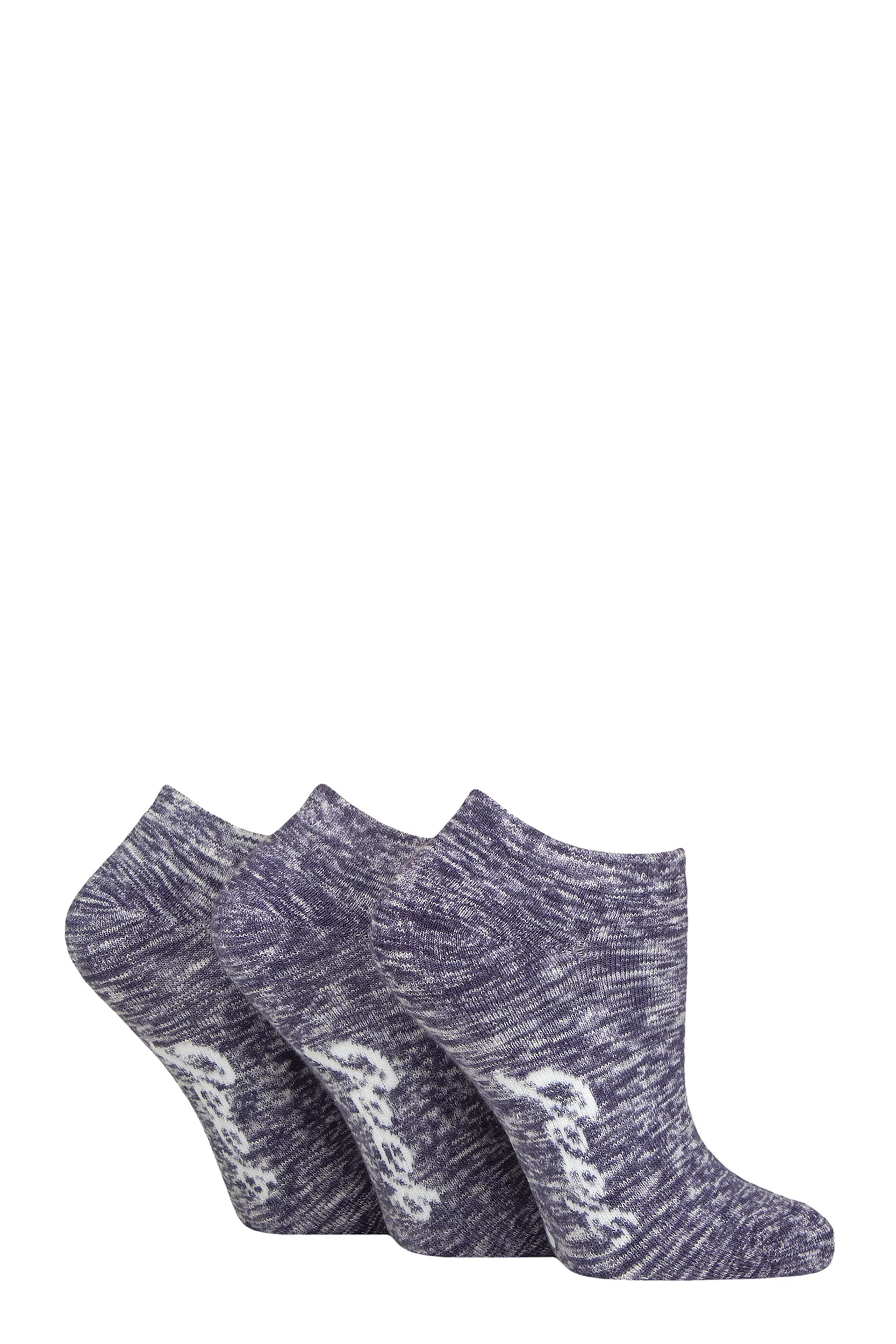 Women's 3 Pair Jeep Fully Cushioned Melange Trainer Socks Lilac / White 4