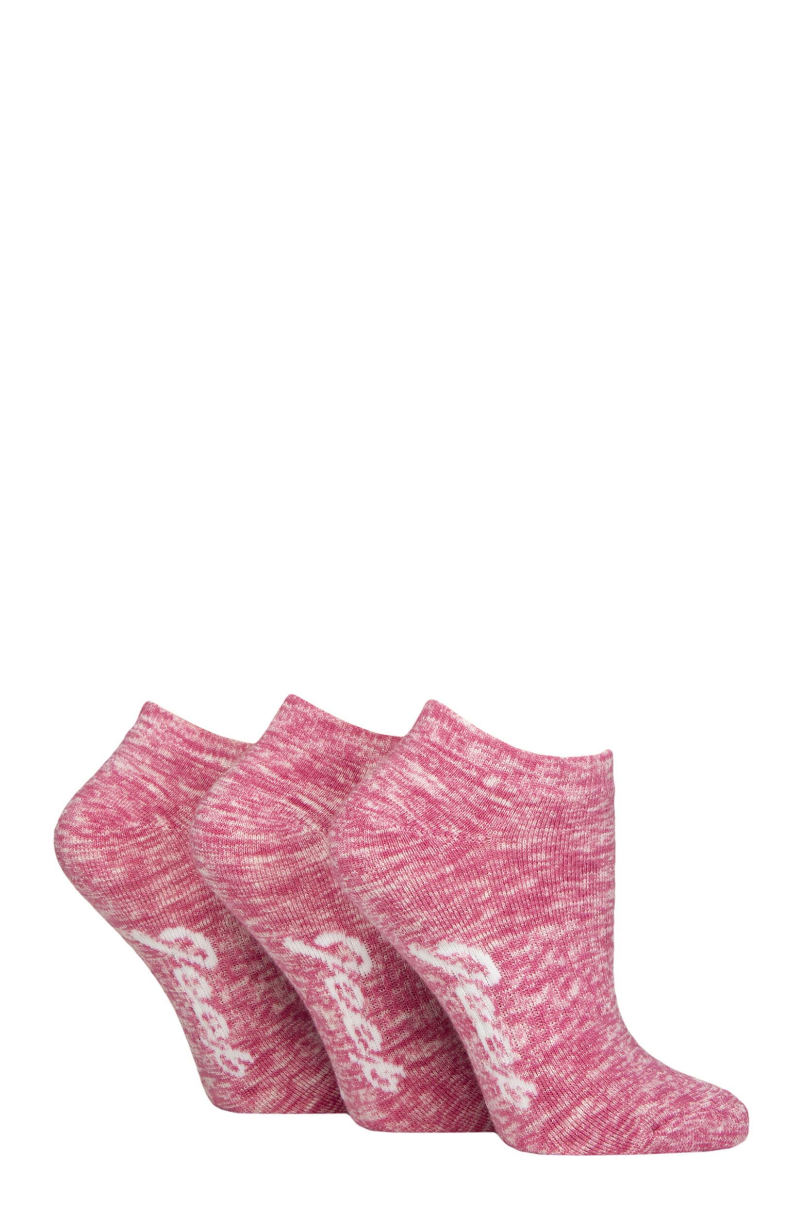Women's 3 Pair Jeep Fully Cushioned Melange Trainer Socks Rose / White 4-8