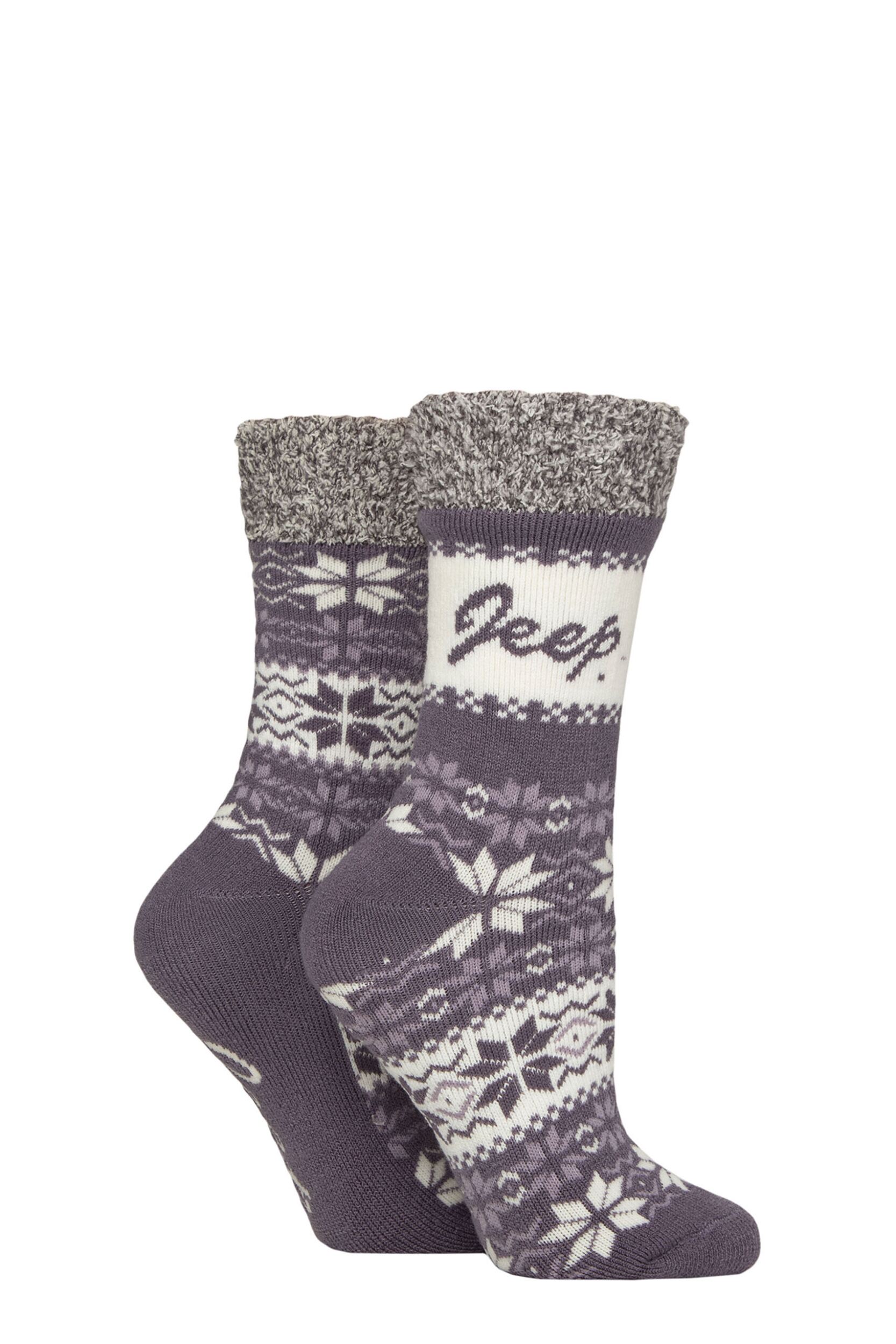 Image of Women's 2 Pair Jeep Fairisle Soft Top Boot Socks Gift Set Lilac / Cream 4-8